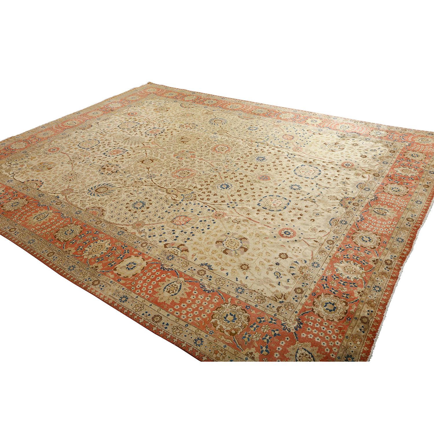 This vintage Tabriz rug, expertly woven by Narvani, showcases the hallmarks of Persian craftsmanship with an exquisite all-over design. The entire surface of the rug is adorned with an intricate, balanced pattern that reflects the timeless artistry