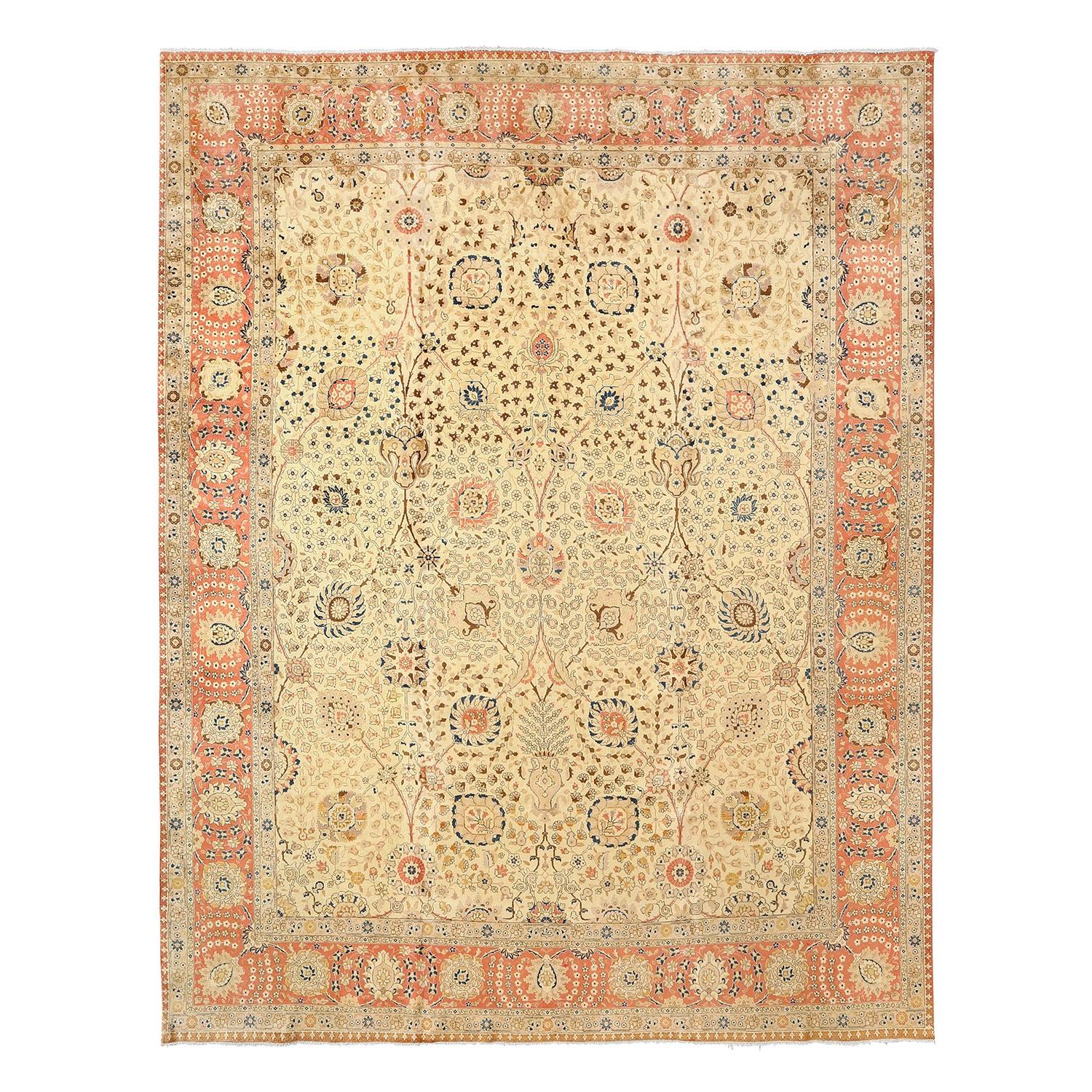 Damoka Collection Vintage Persian Tabriz Narvani - Size: 14 ft 2 in x 10 ft 11in For Sale