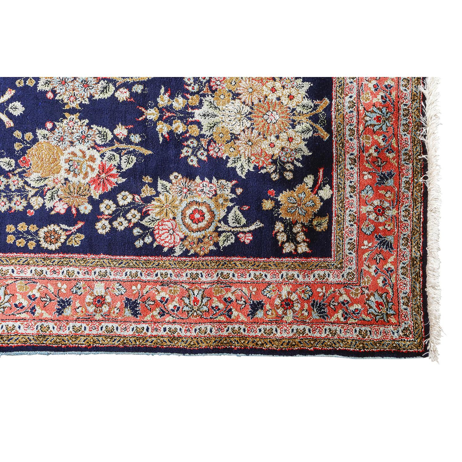 Persian Damoka Collection Vintage Pure Silk Qom Arsalani - Size: 13 ft 0 in x 2 ft 7 in For Sale