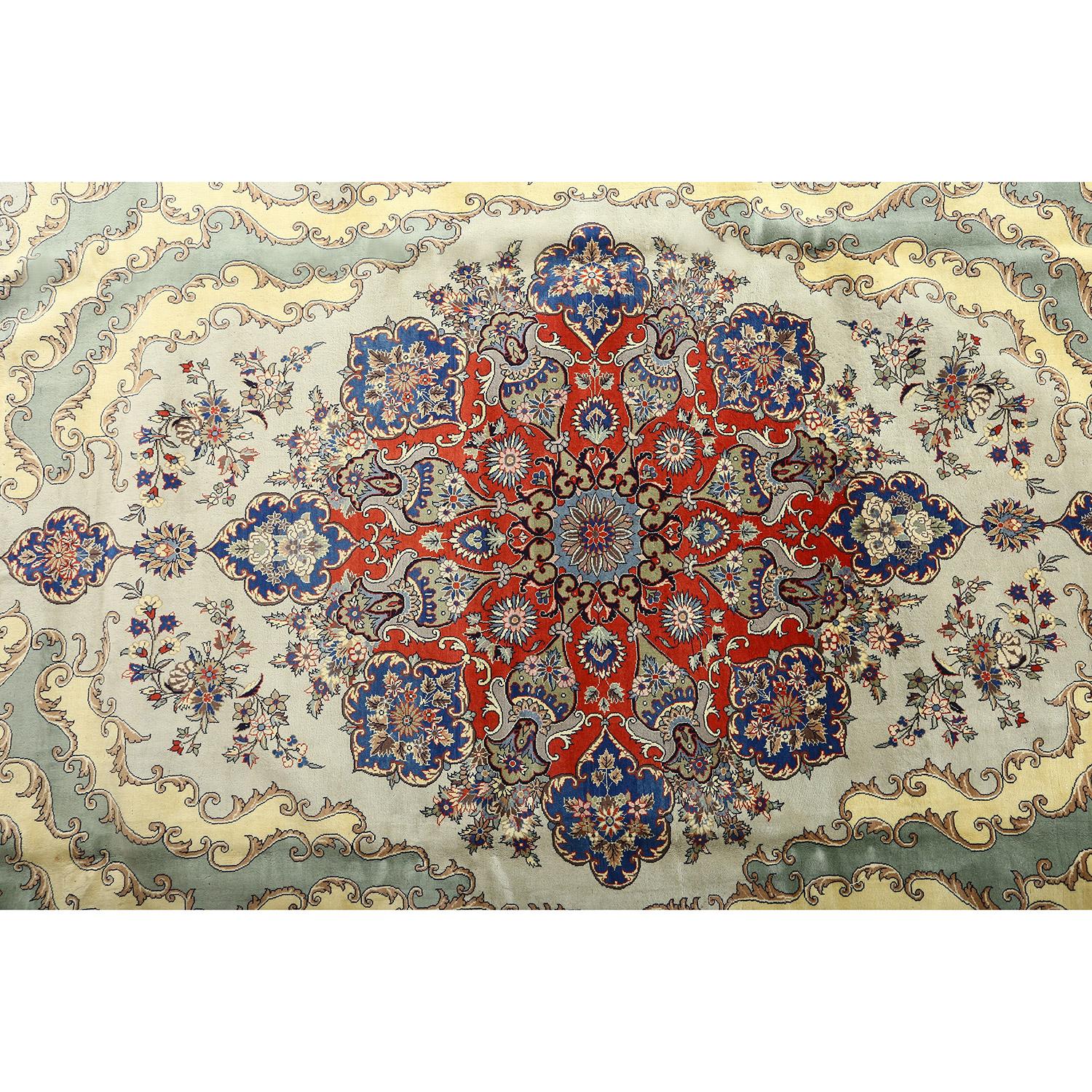 This vintage Qom Arsalani rug is a magnificent example of the artistry and craftsmanship that has made Qom rugs world-renowned. With its intricate patterns and exquisite design, it showcases the traditional weaving techniques and the rich history of