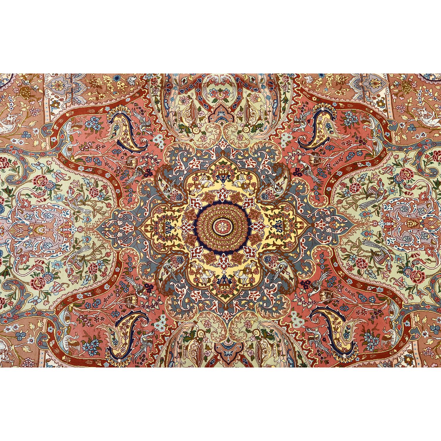 Persian Vintage Silk Tabriz Nezam - Size: 14 ft 0 in x 9 ft 9 in For Sale