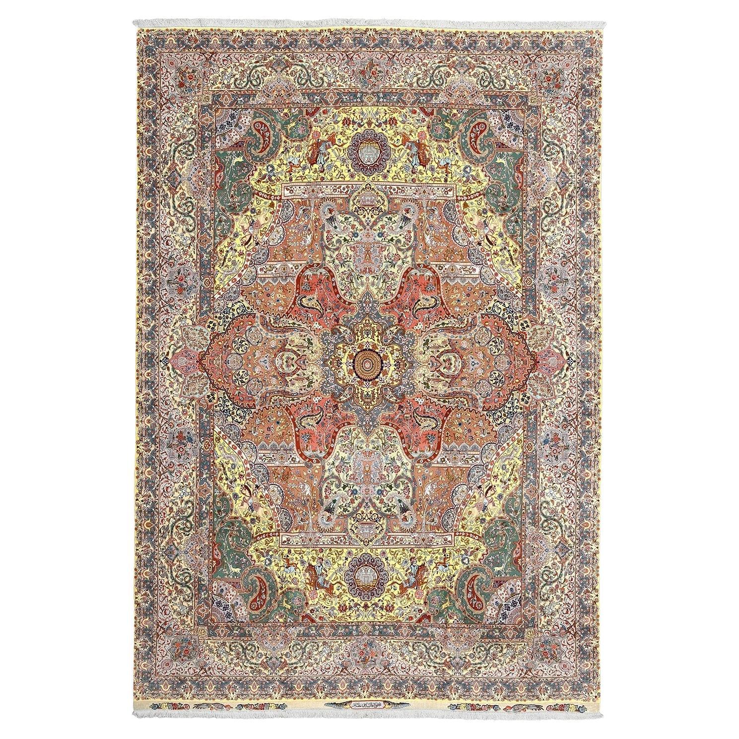 Vintage Silk Tabriz Nezam - Size: 14 ft 0 in x 9 ft 9 in For Sale