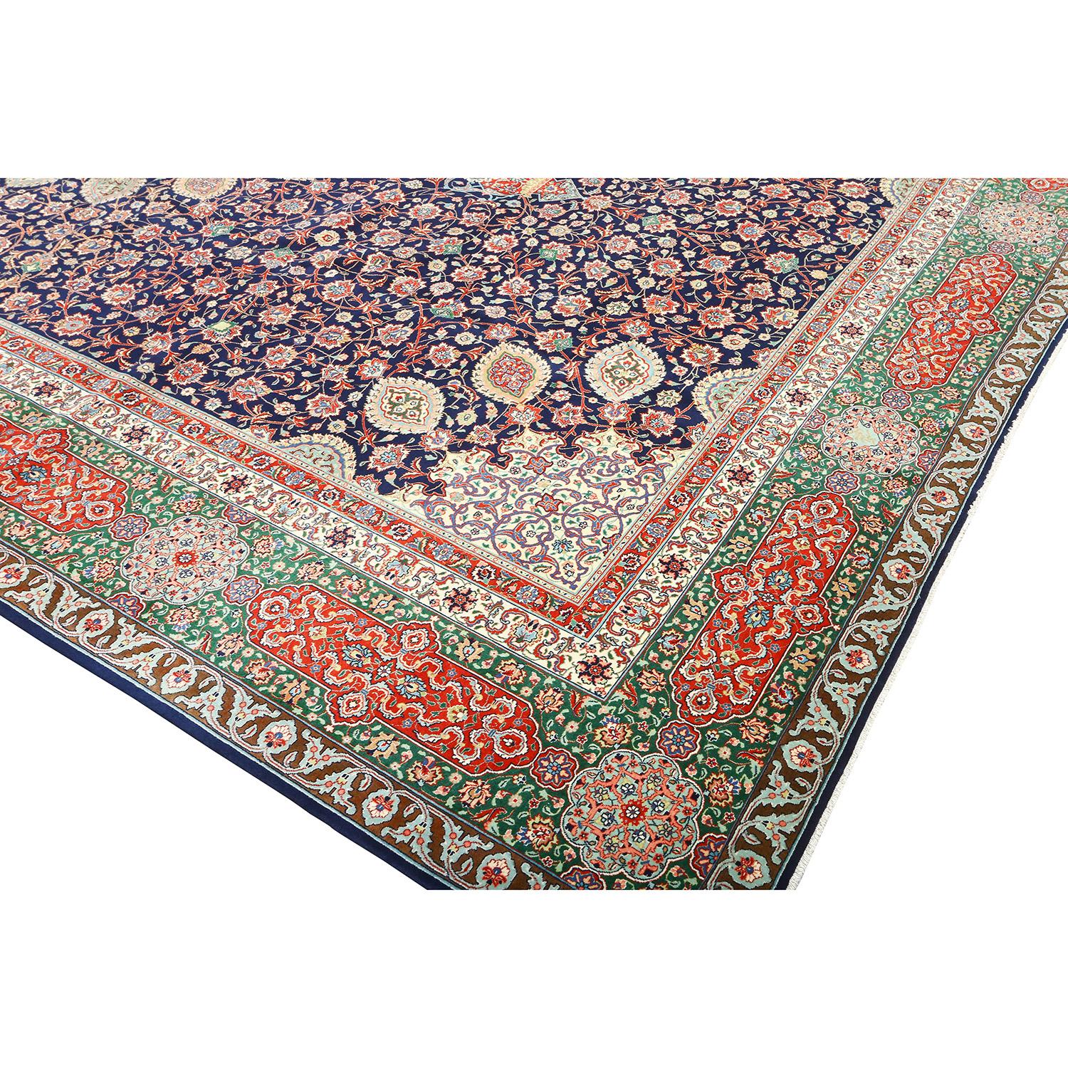 This vintage Tabriz Ardabil rug, proudly bearing the signature of Akbar Herizchi, is a rare and exceptional find. The Ardabil style is celebrated for its intricate design, and this rug is a shining example of that tradition, showcasing meticulous