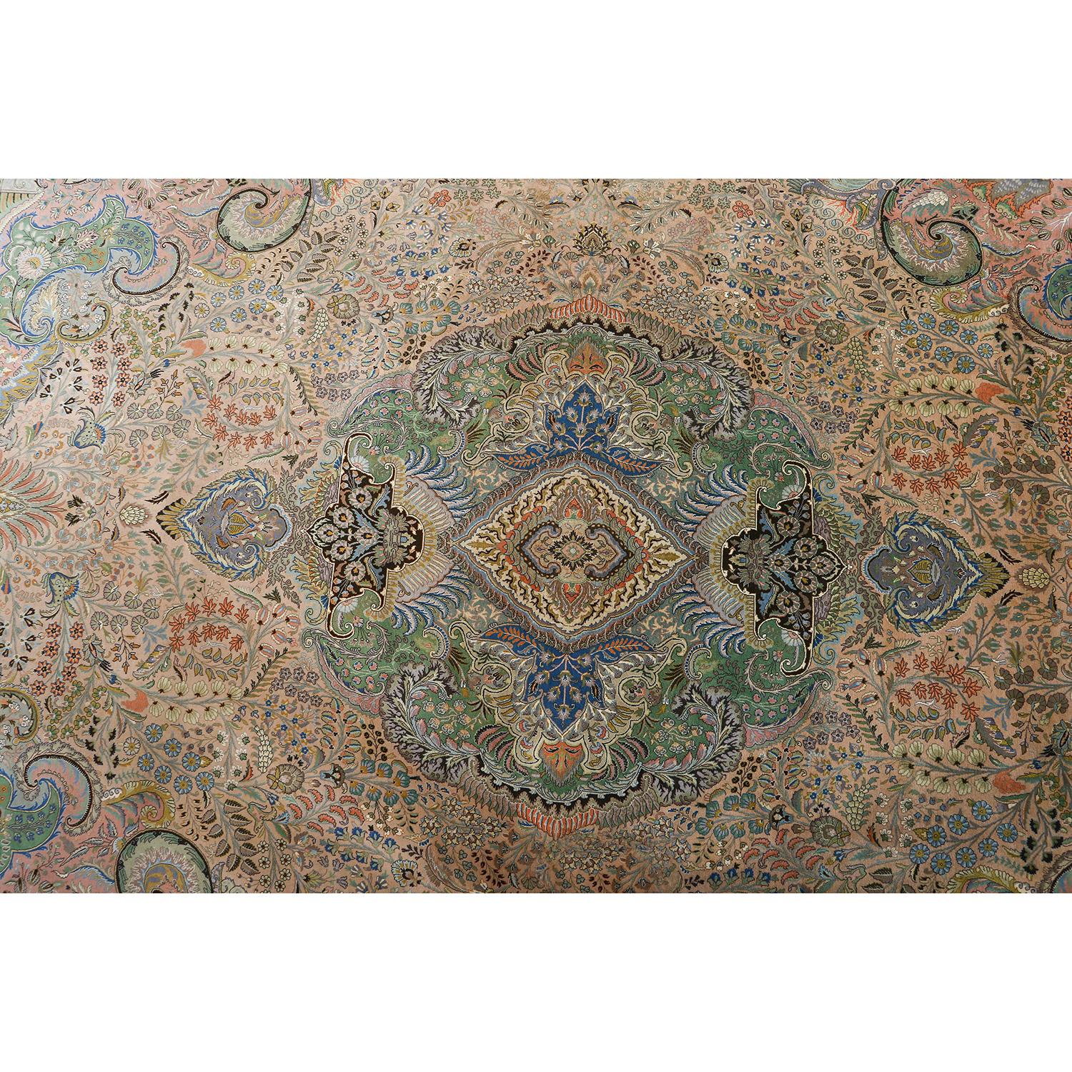 Vintage Tabriz Isari - Size: 13 ft 4 in x 9 ft 11 in In Excellent Condition For Sale In Los Angeles, CA