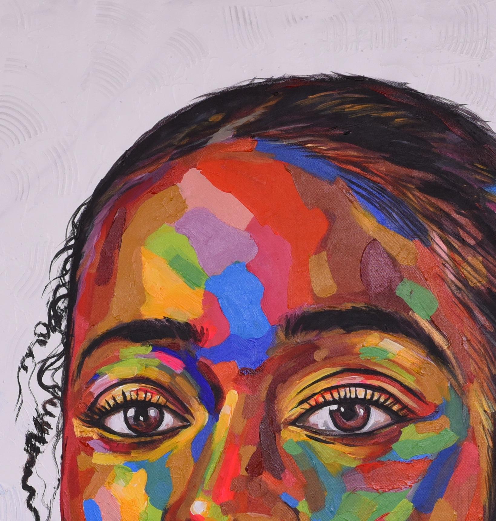 Looking beyond 2 - Purple Portrait Painting by Damola Ayegbayo