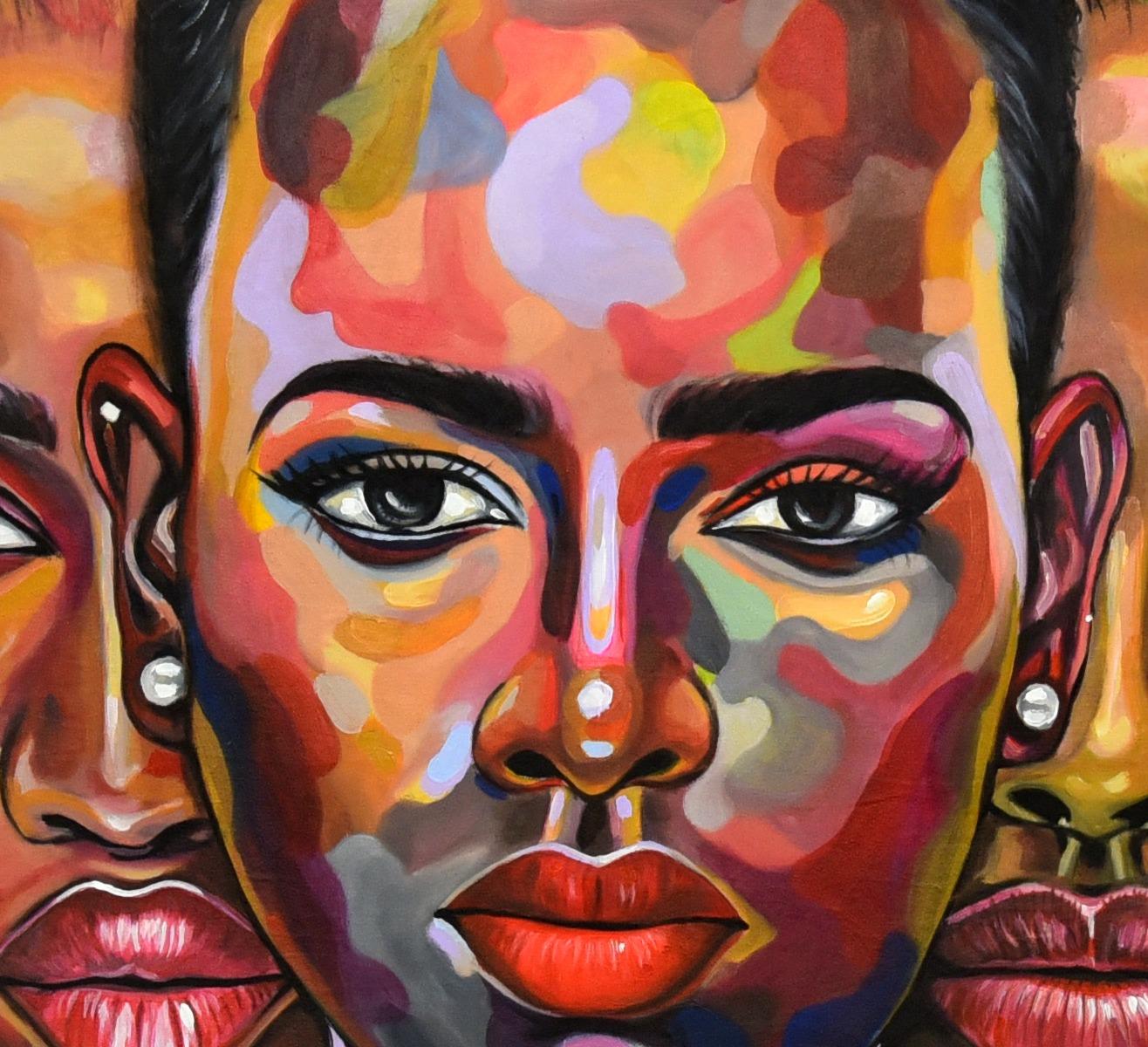 Strength In Diversity 1 - Gray Portrait Painting by Damola Ayegbayo