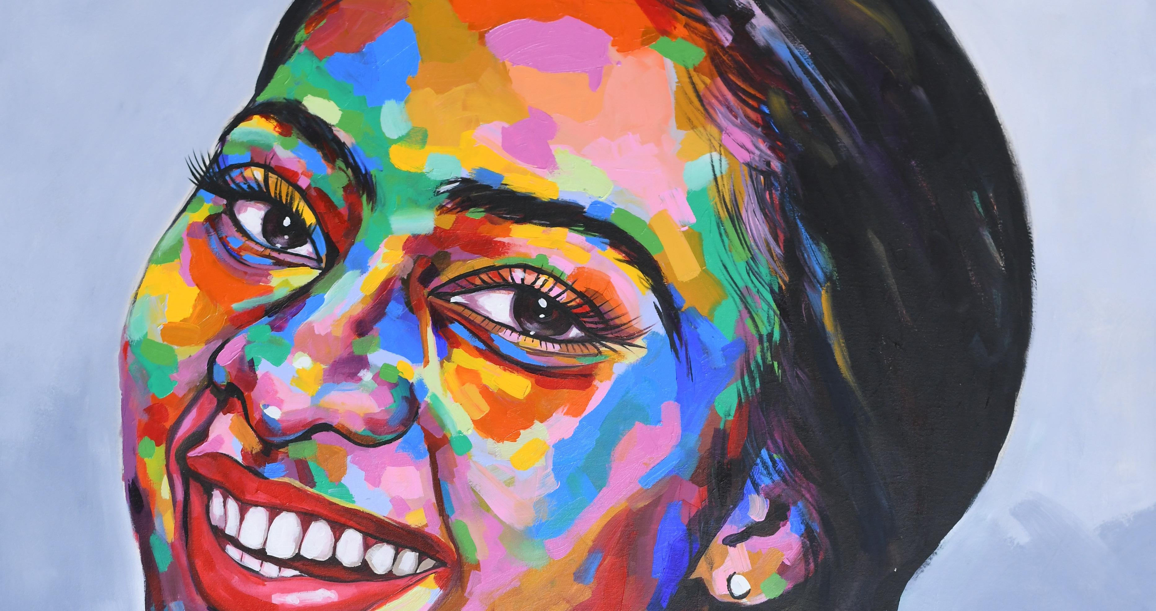 Against All Odds 6 -21° secolo, Contemporaneo, Ritratto figurativo, Donne che ridono - Figurative Painting Grigio di Damola Ayegbayo 
