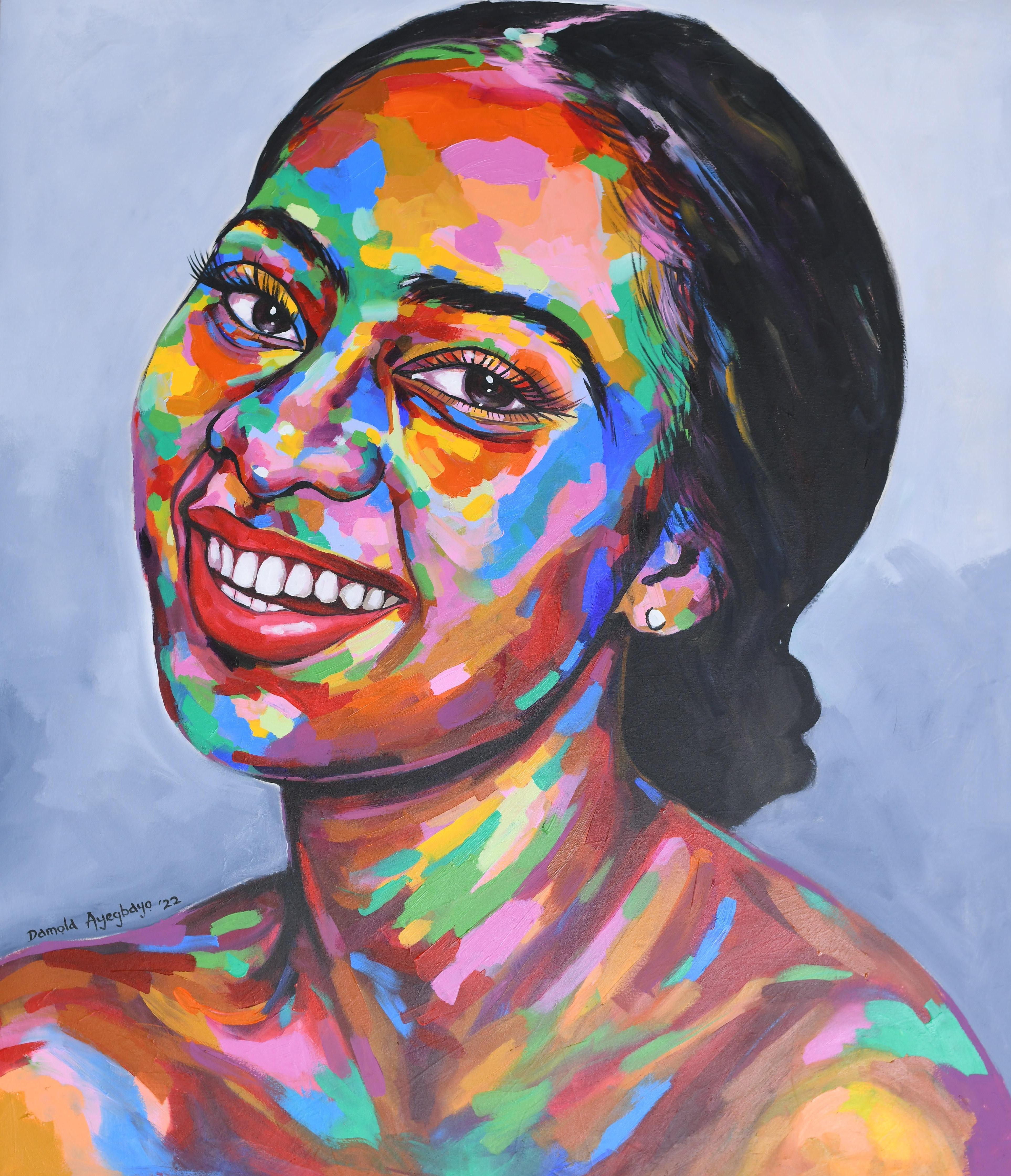 Figurative Painting di Damola Ayegbayo  - Against All Odds 6 -21° secolo, Contemporaneo, Ritratto figurativo, Donne che ridono