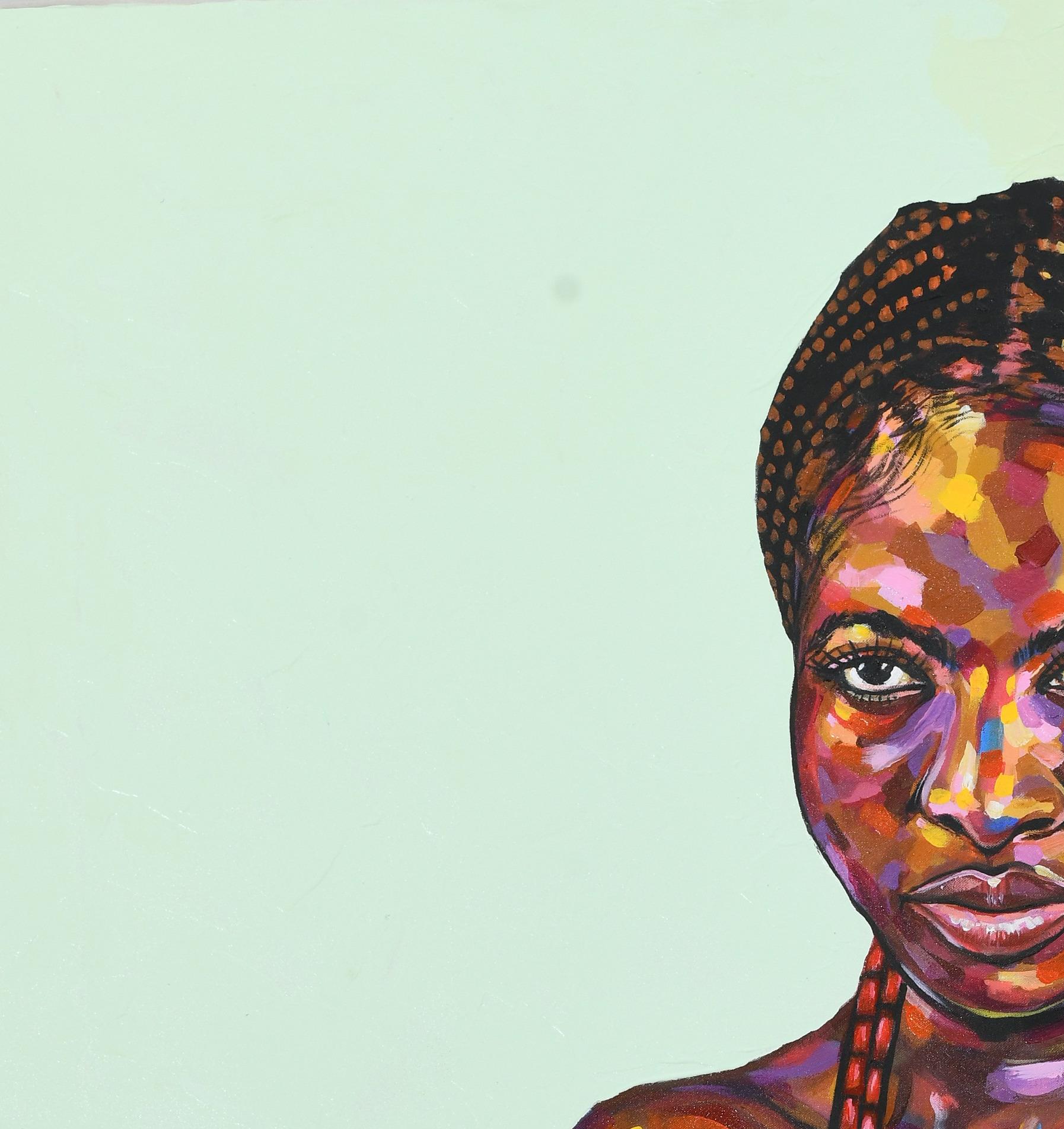 Schwarzer Stolz 4 (Blau), Portrait Painting, von Damola Ayegbayo 