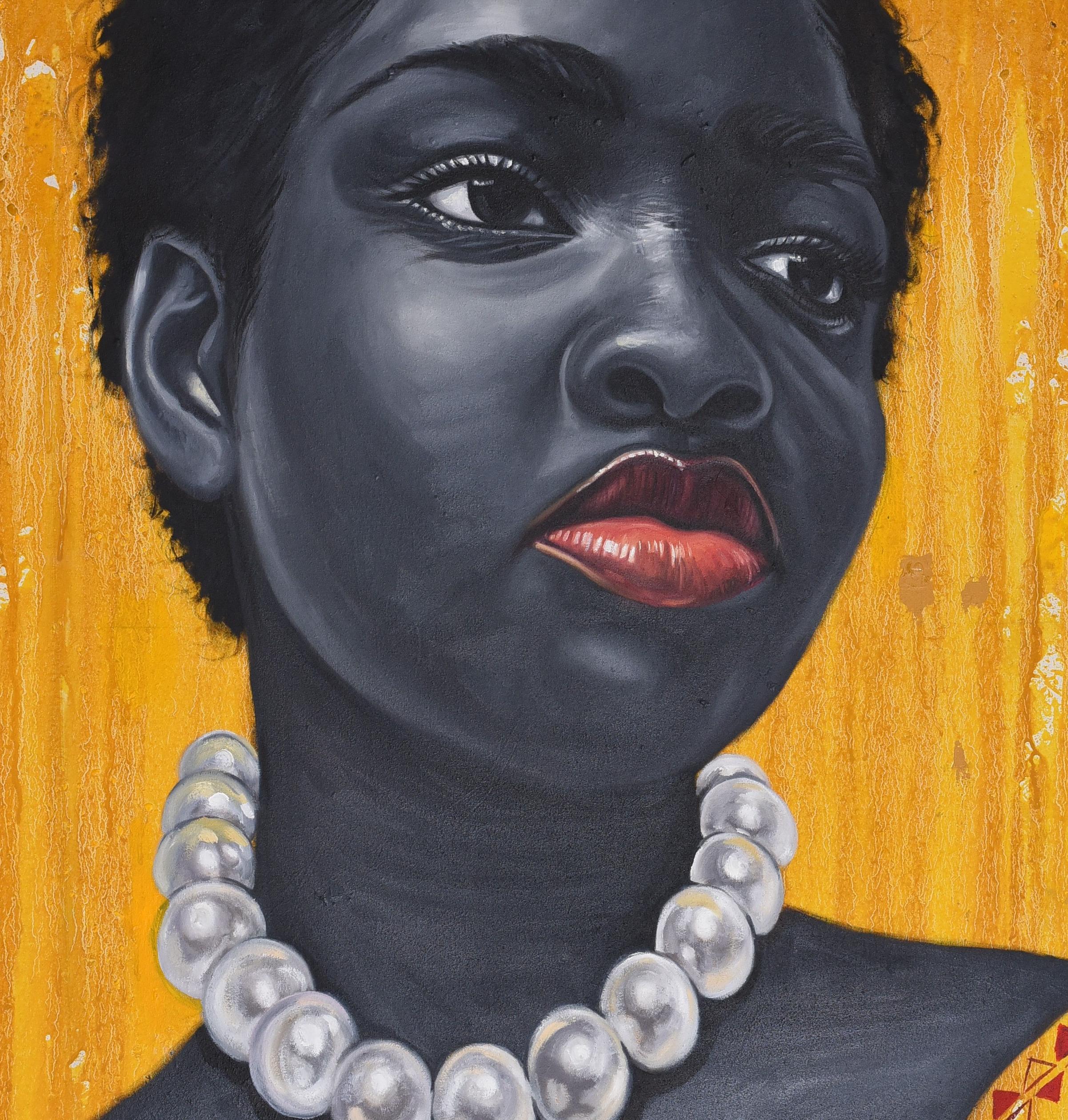 Black Pride 6 -21. Jahrhundert, Zeitgenössisch, Figuratives Porträt, Schöne Frauen (Schwarz), Portrait Painting, von Damola Ayegbayo 