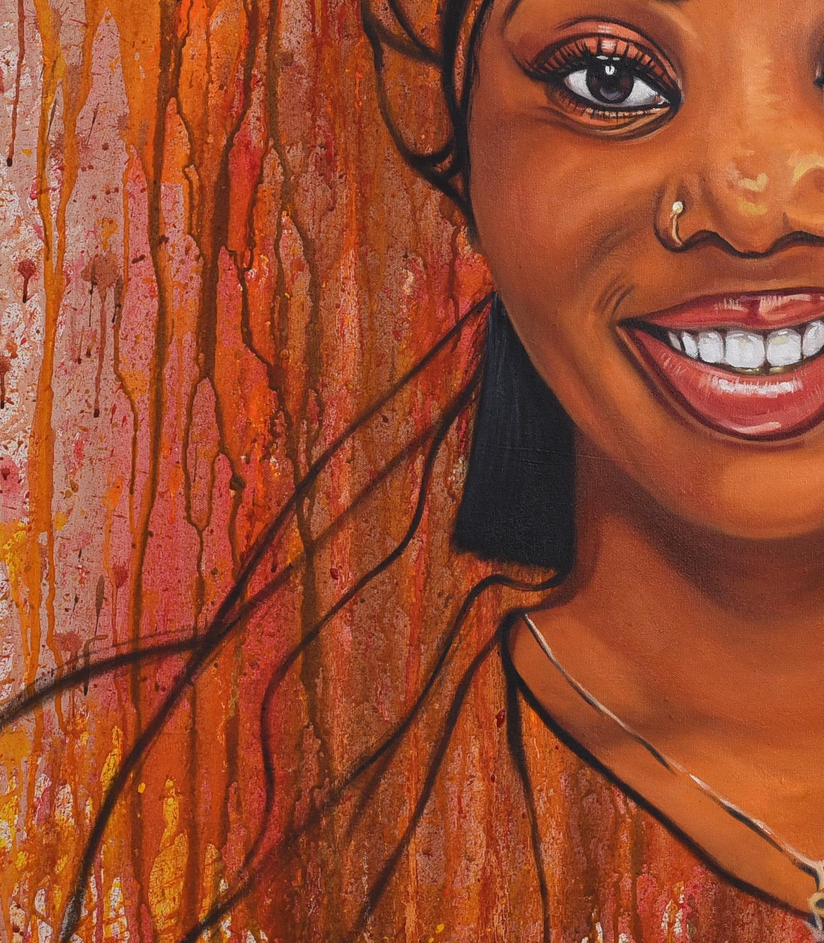 Orgoglio nero 7 -21° secolo, Contemporaneo, Ritratto figurativo, Belle donne - Figurative Painting Marrone di Damola Ayegbayo 