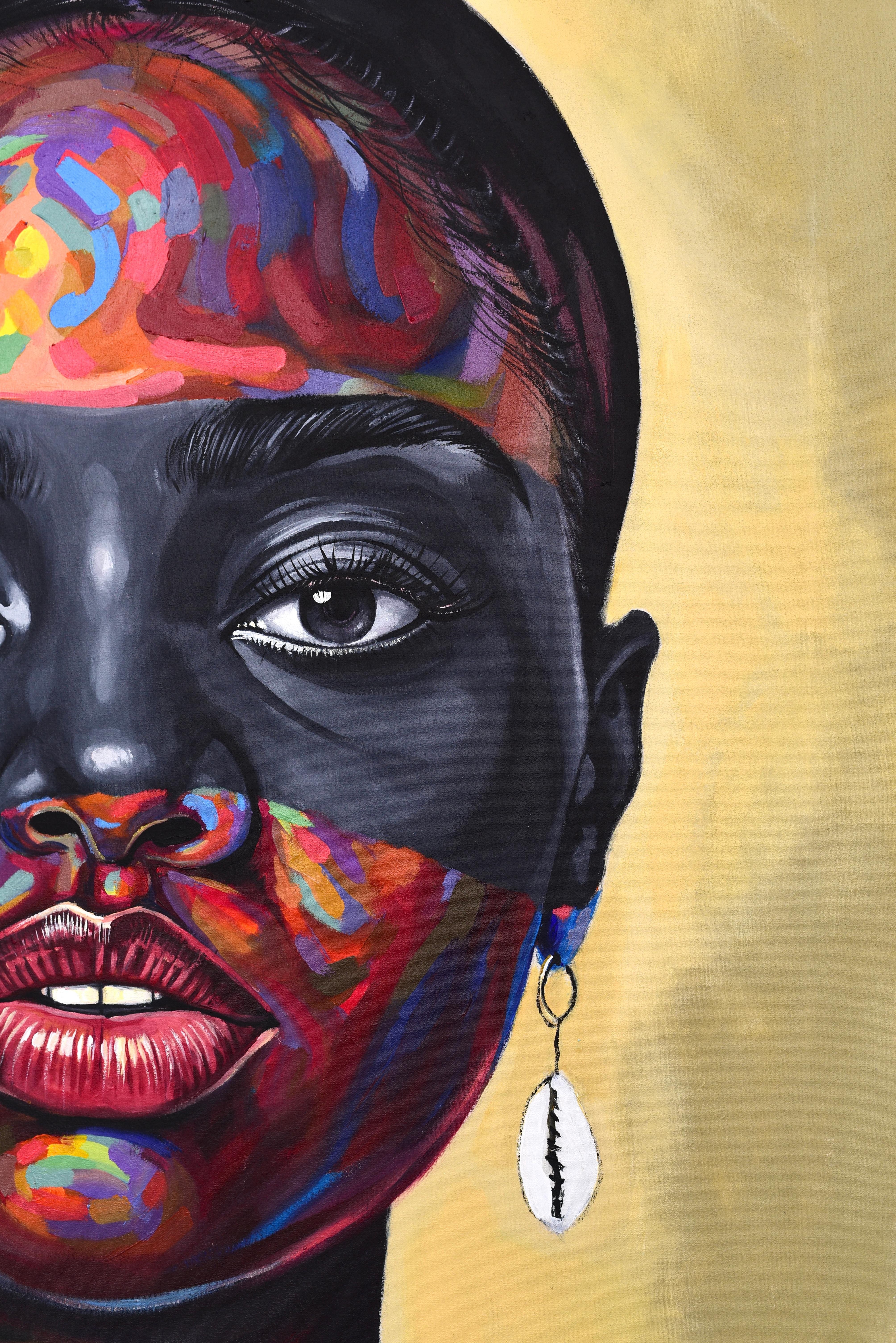 Black Pride 7 - 21ème siècle, Contemporain, Portrait figuratif, Moderne, Femmes - Marron Portrait Painting par Damola Ayegbayo 