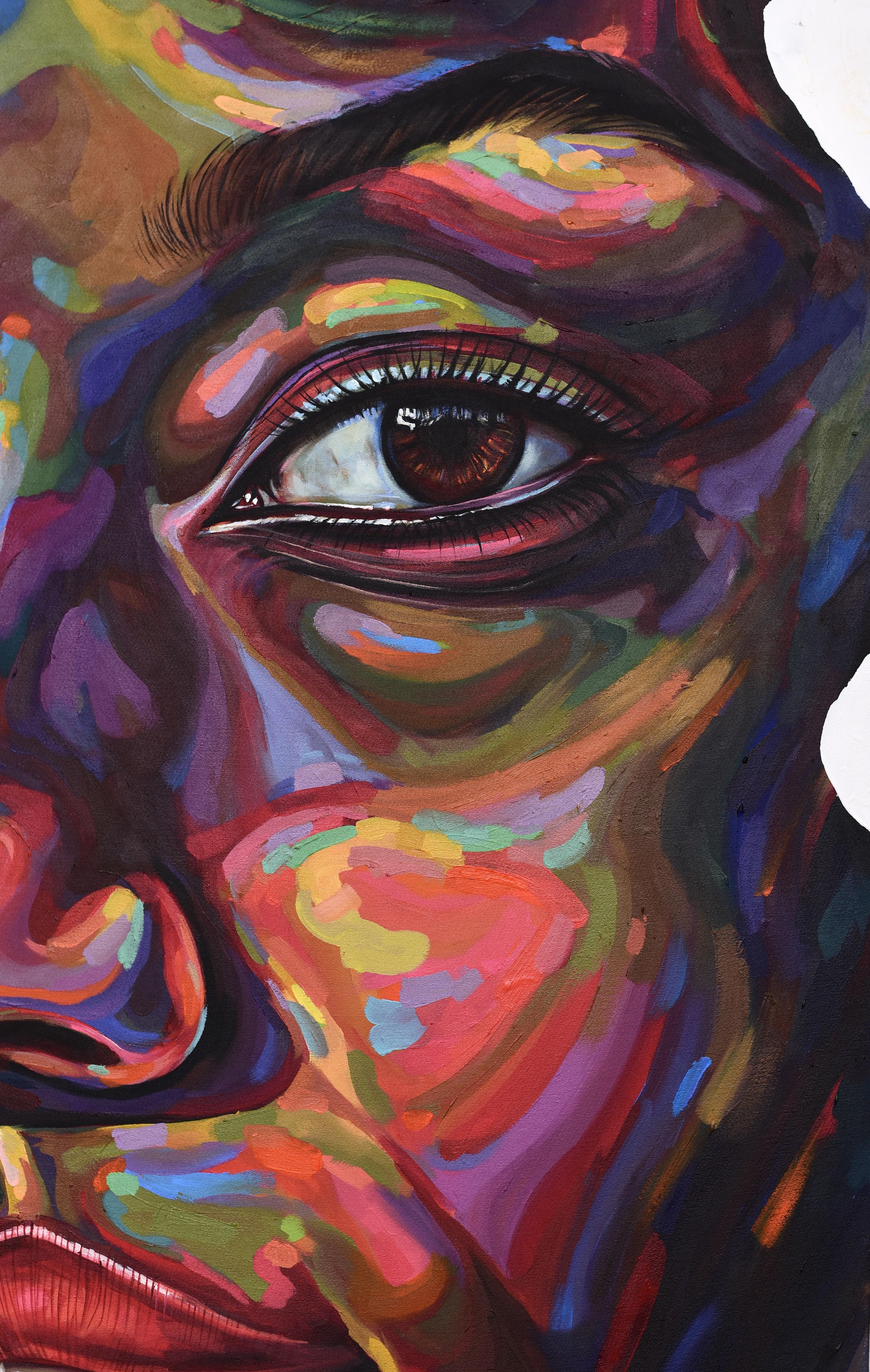 Concealed 2 - 21e siècle, Contemporain, Portrait figuratif, Moderne, Femmes - Noir Portrait Painting par Damola Ayegbayo 