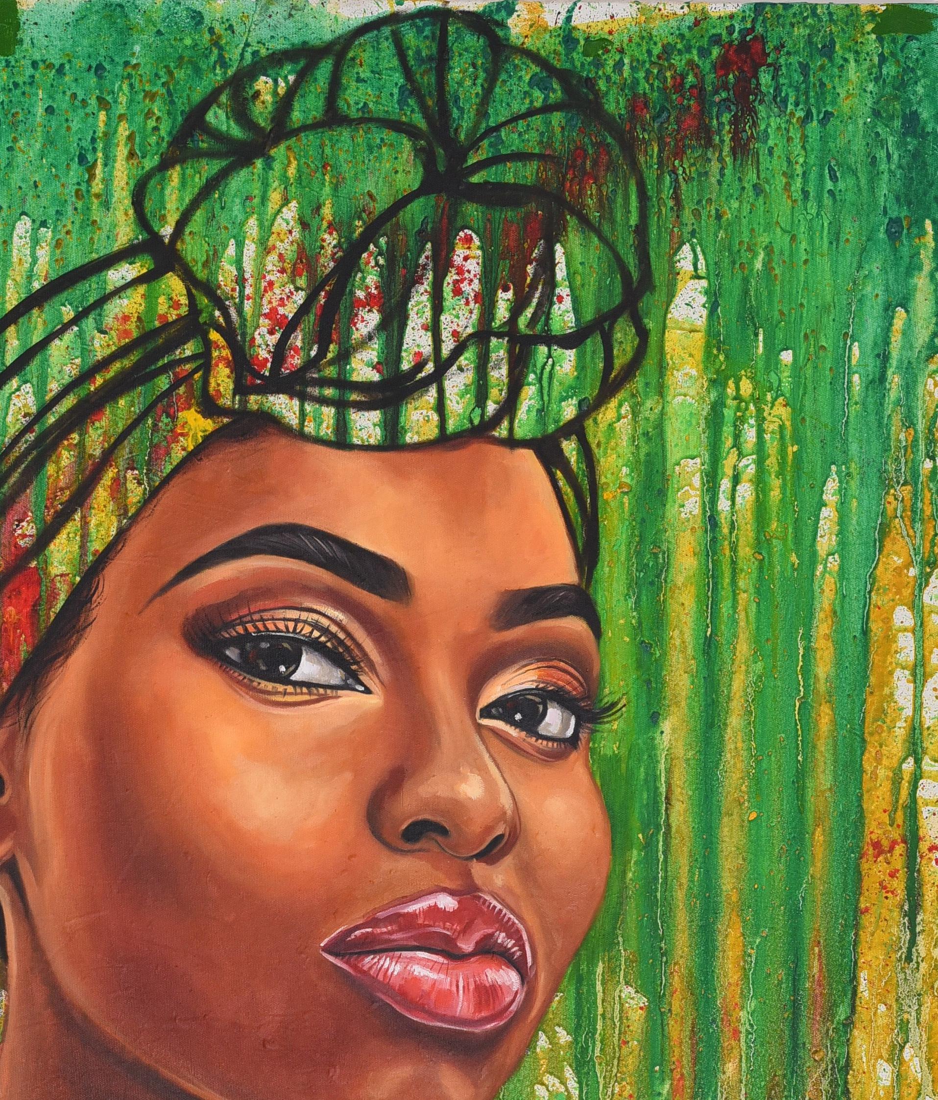 Culture 9 -21st Century, Contemporary, Figurative Portrait, Women, Fashion, Eyes - Realist Painting by Damola Ayegbayo 