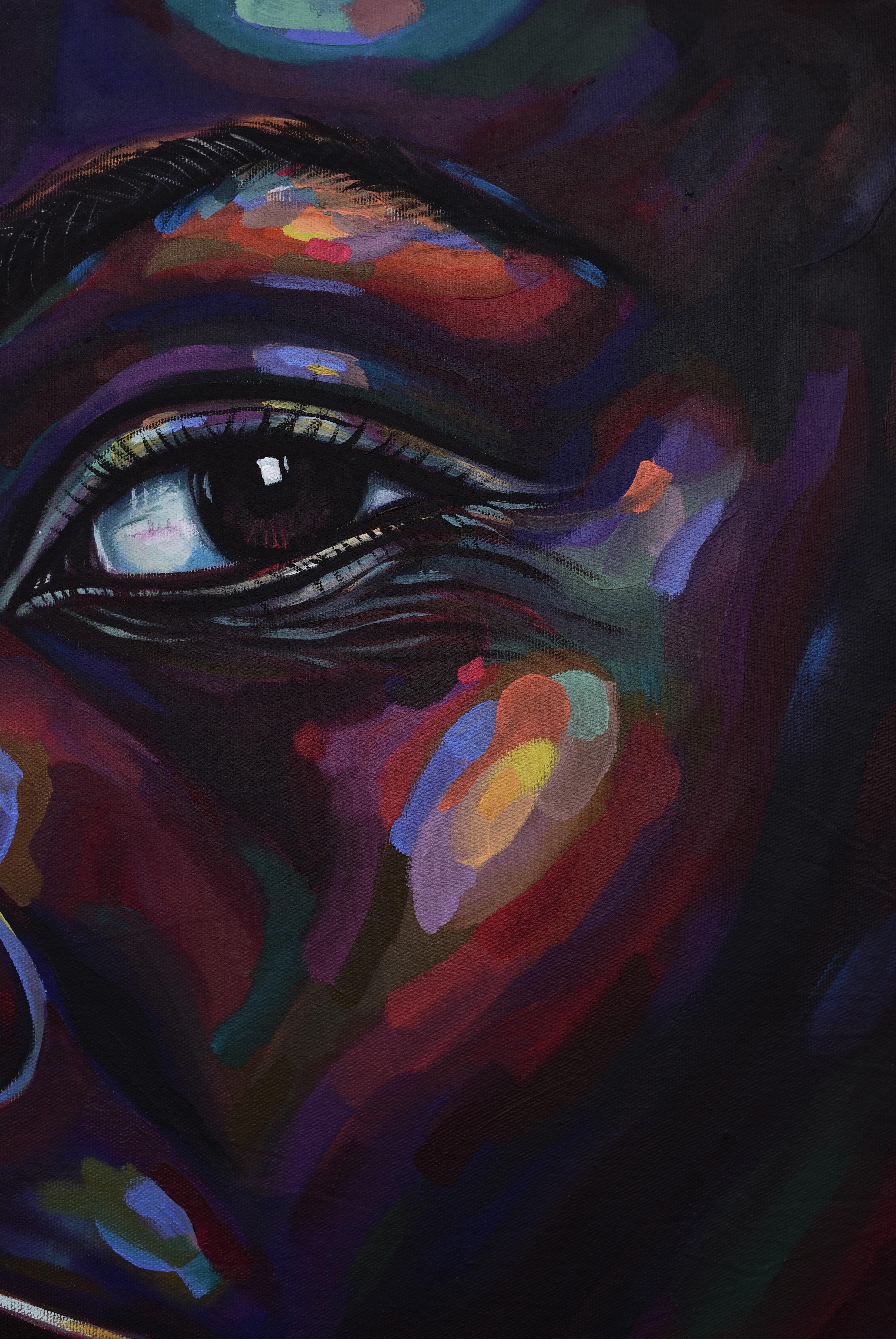 Curiosité - 21e siècle, AM Contemporary, Portrait figuratif, Afrique Femmes - Noir Figurative Painting par Damola Ayegbayo 