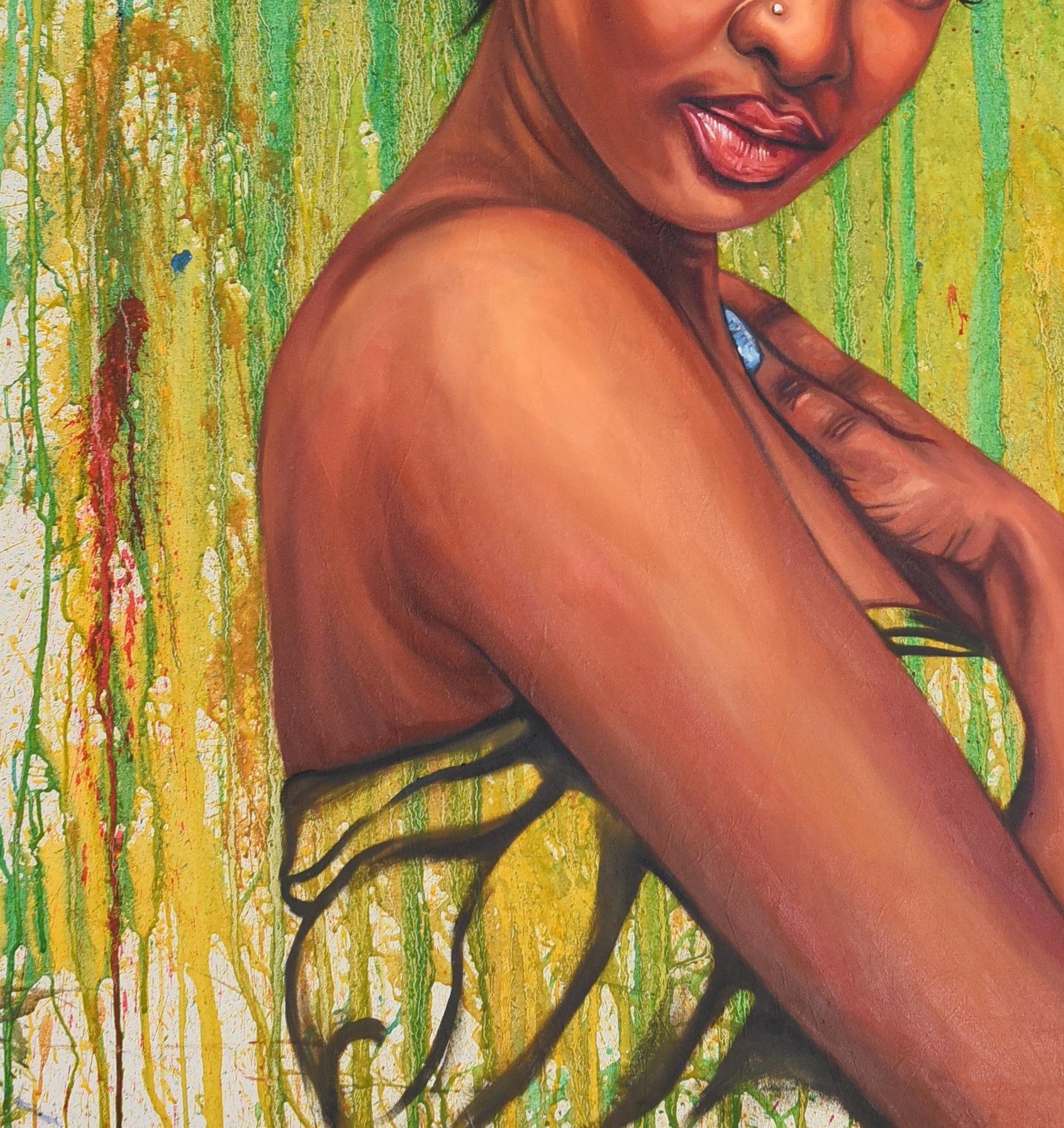 Eniyan (Humano) 11 - Siglo XXI, Contemporáneo, Retrato Figurativo, Belleza Mujer - Portrait Painting Marrón de Damola Ayegbayo 