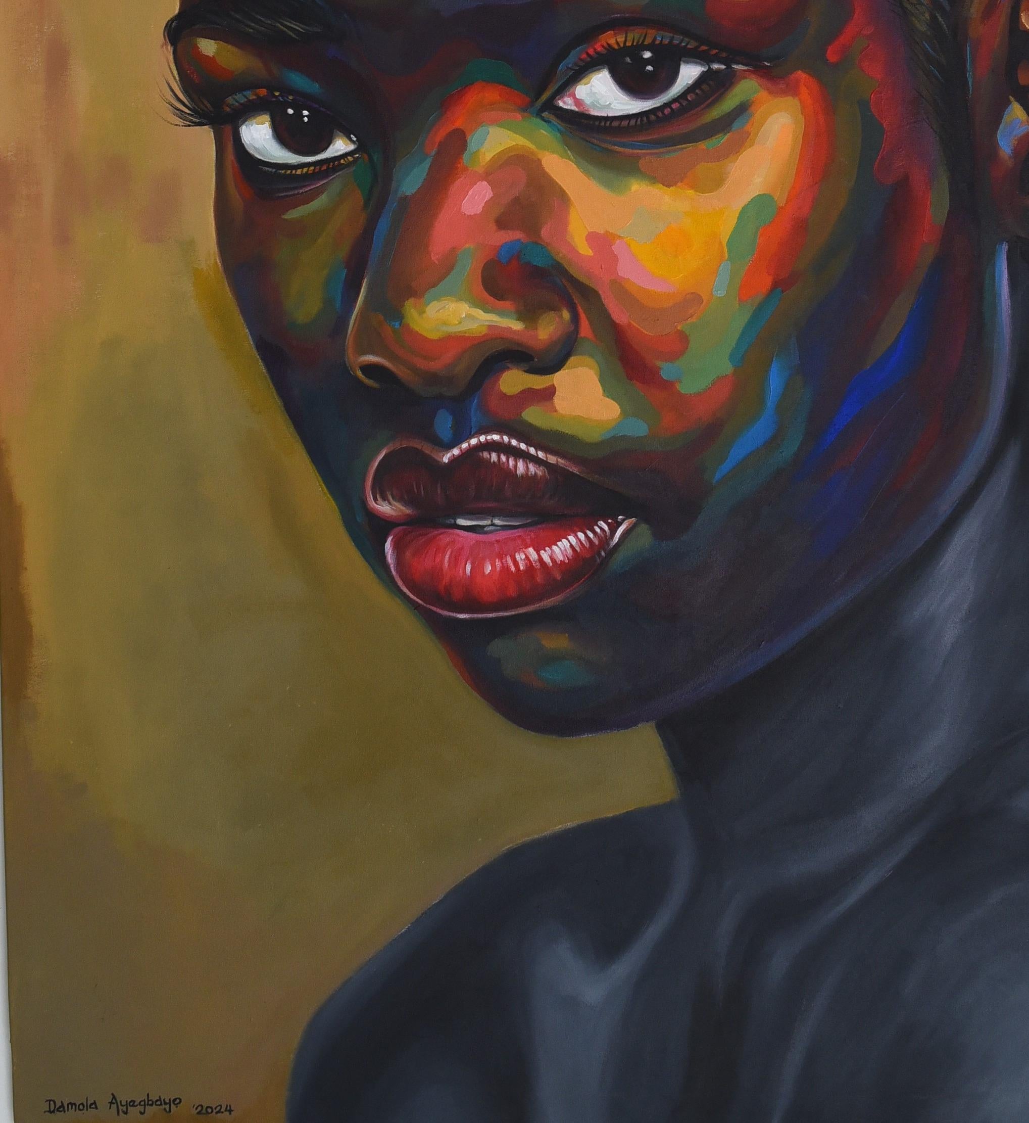 Eniyan (Humano) Siglo 12 -21, Contemporáneo, Retrato Figurativo, Belleza Mujer - Portrait Painting Gris de Damola Ayegbayo 
