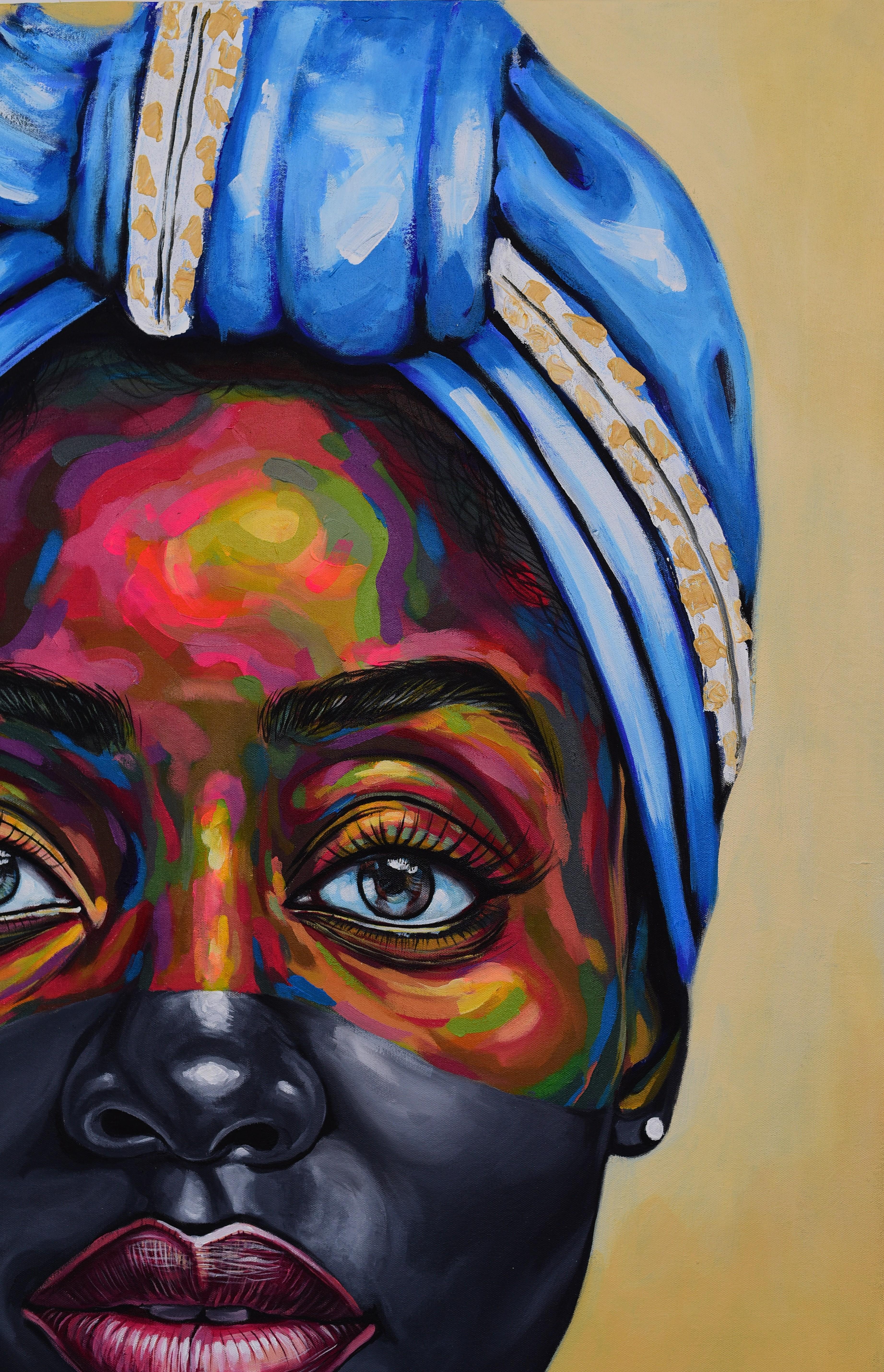 Eniyan (humain) 13 -21e siècle, Contemporain, Portrait figuratif, Afrique Femmes - Beige Portrait Painting par Damola Ayegbayo 