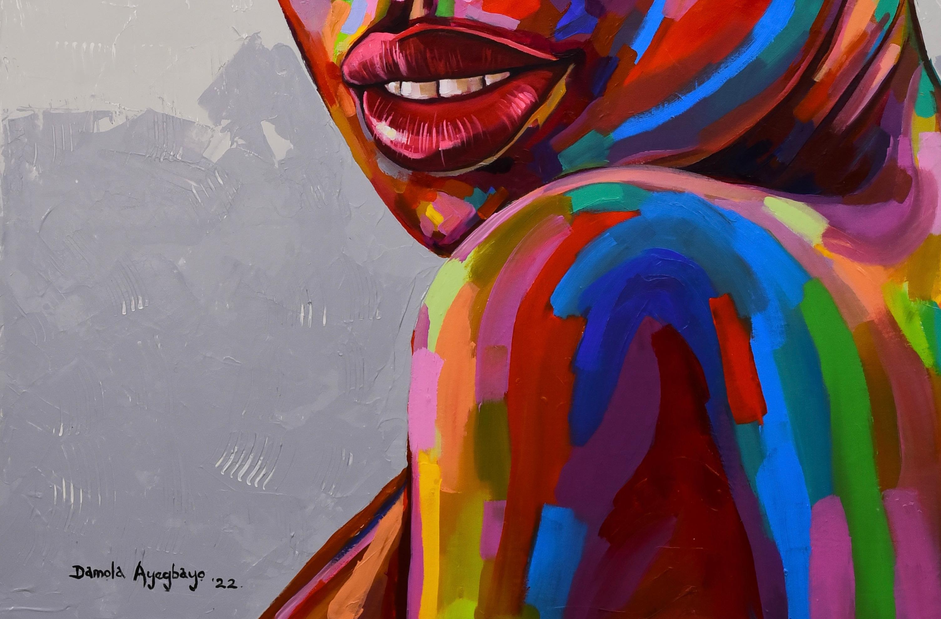 Eniyan (Human) 5 - Gray Figurative Painting by Damola Ayegbayo 