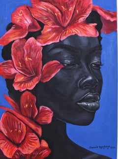 Exquisite Black 2 -21st Century, Contemporary, Figurative Portrait, Women Floral