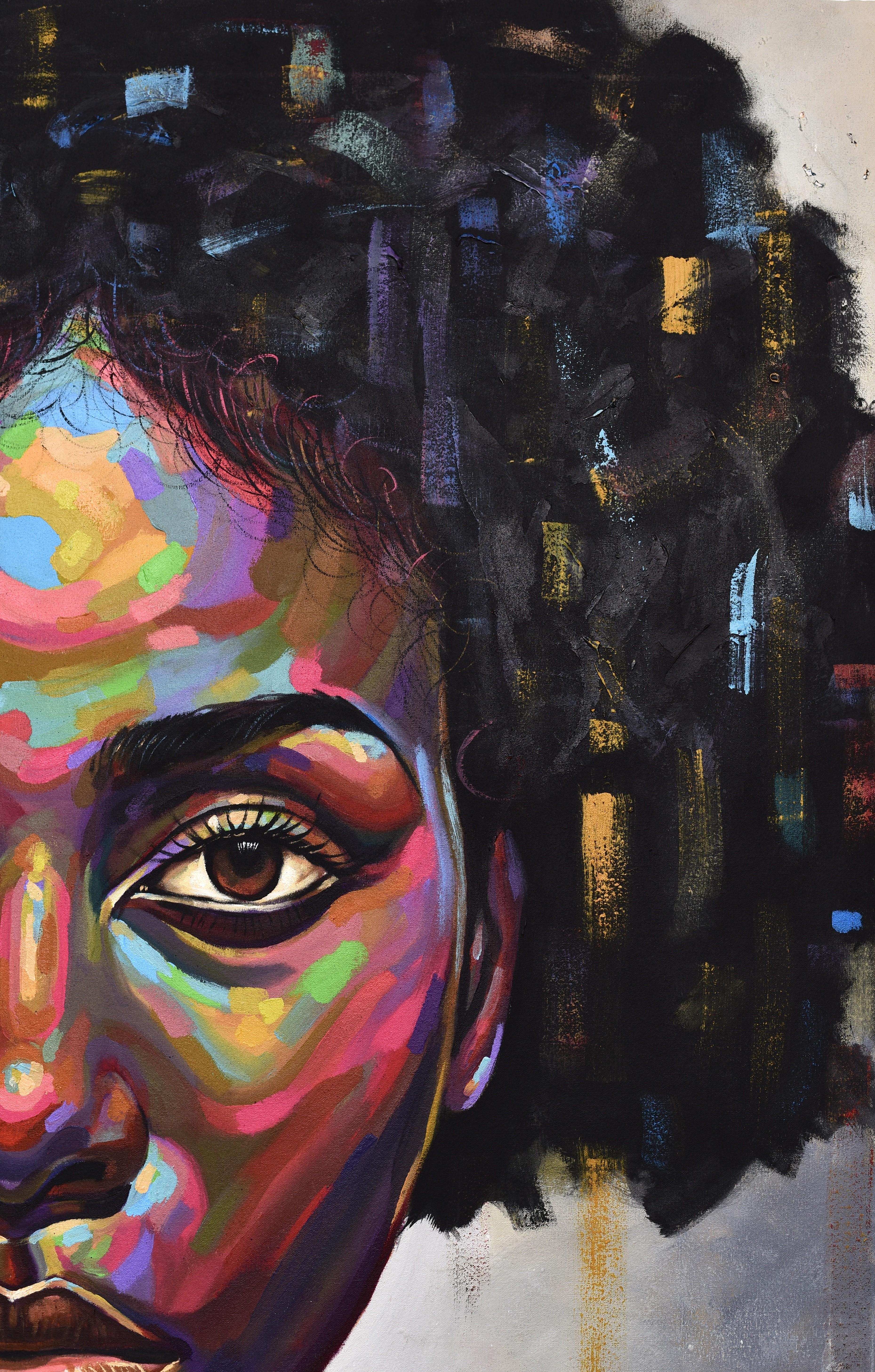Free But Hungry 7 -21e siècle, Contemporain, Portrait figuratif, Afrique Femmes - Noir Figurative Painting par Damola Ayegbayo 