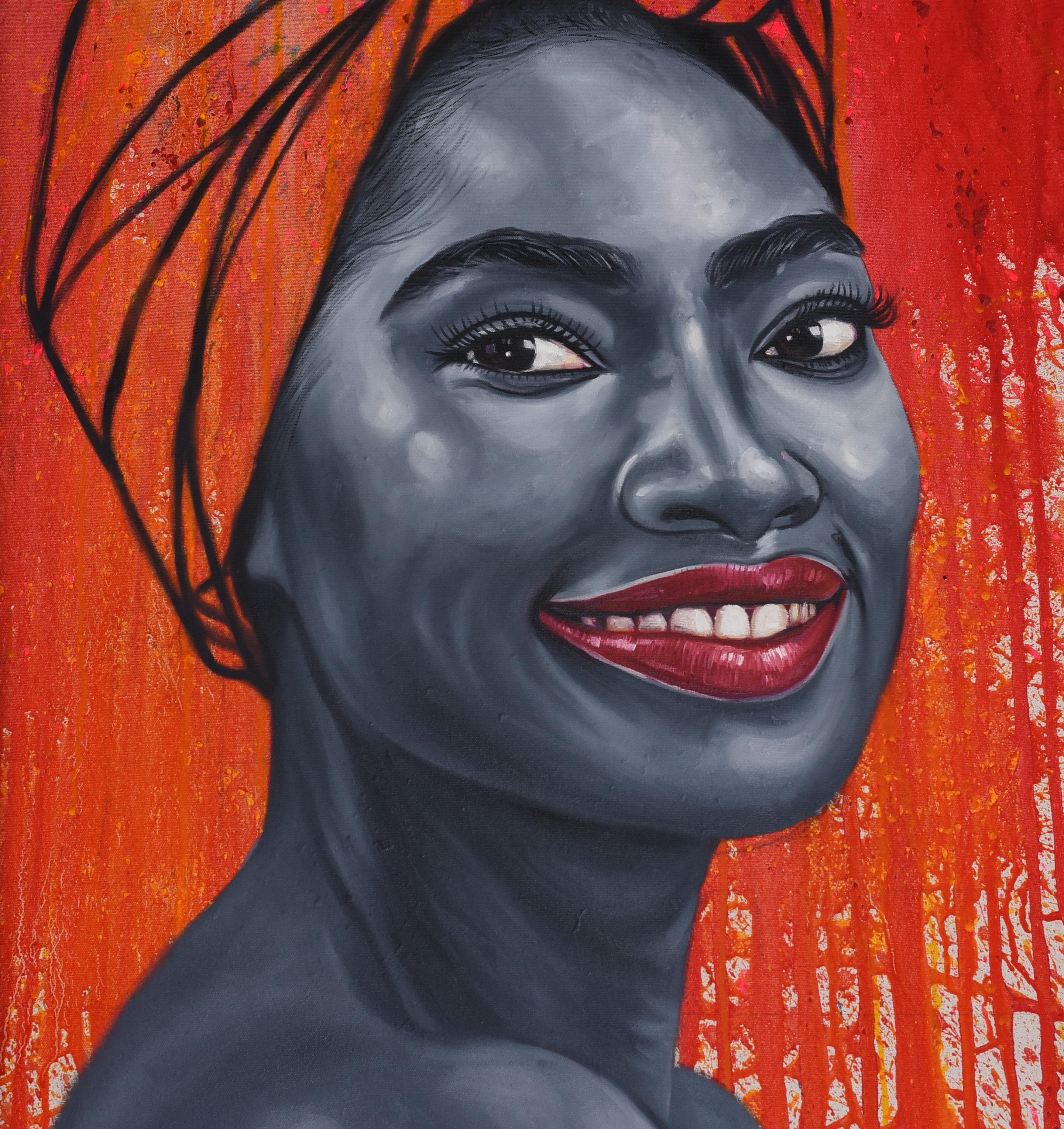 Gifted Treasure -21st Century, Contemporary, Figurative Portrait, Beauty Women - Brown Figurative Painting by Damola Ayegbayo 