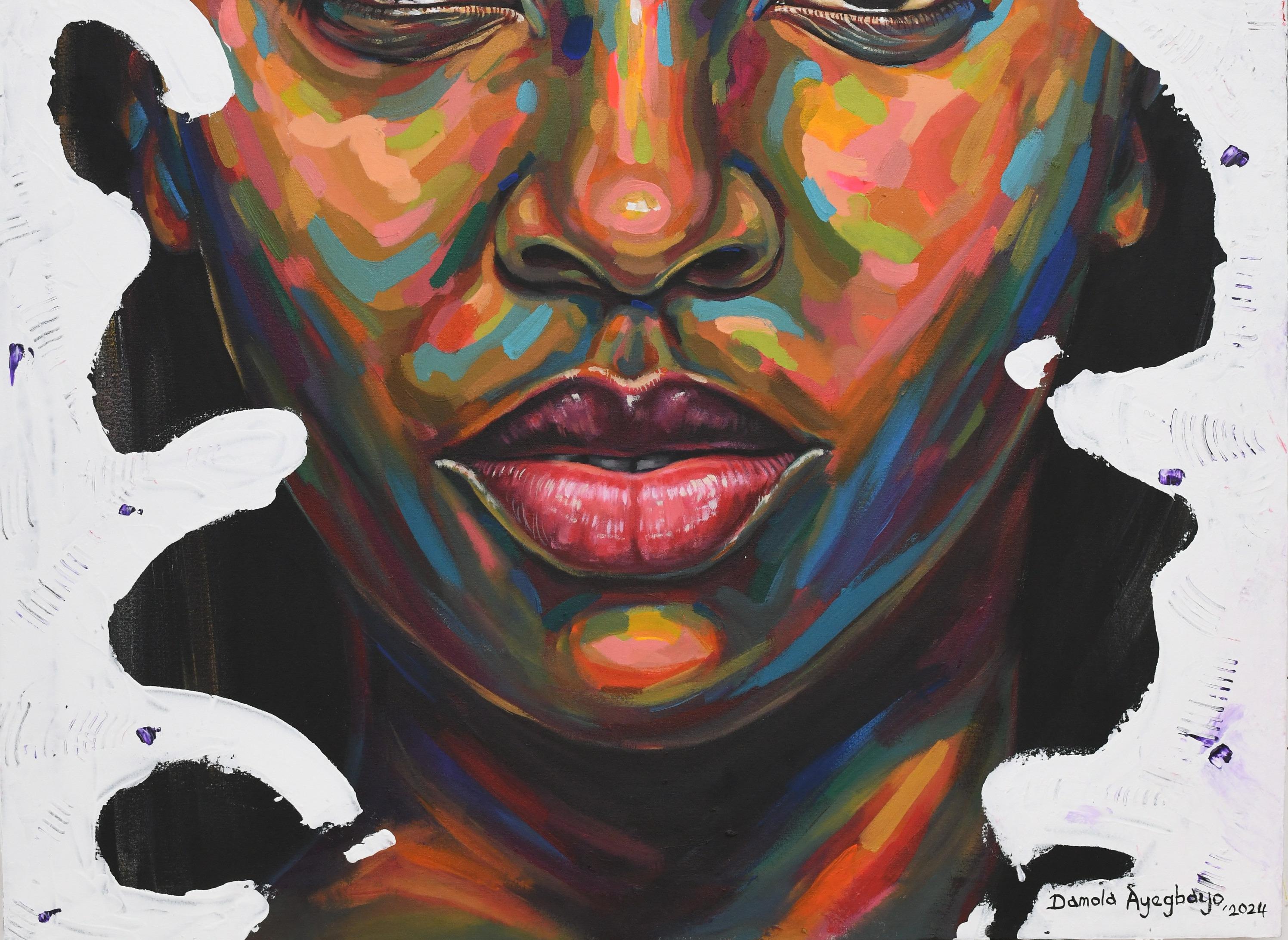 Isolation 4 - 21° secolo, Contemporaneo, Ritratto figurativo, Donne, Colori - Portrait Painting Nero di Damola Ayegbayo 