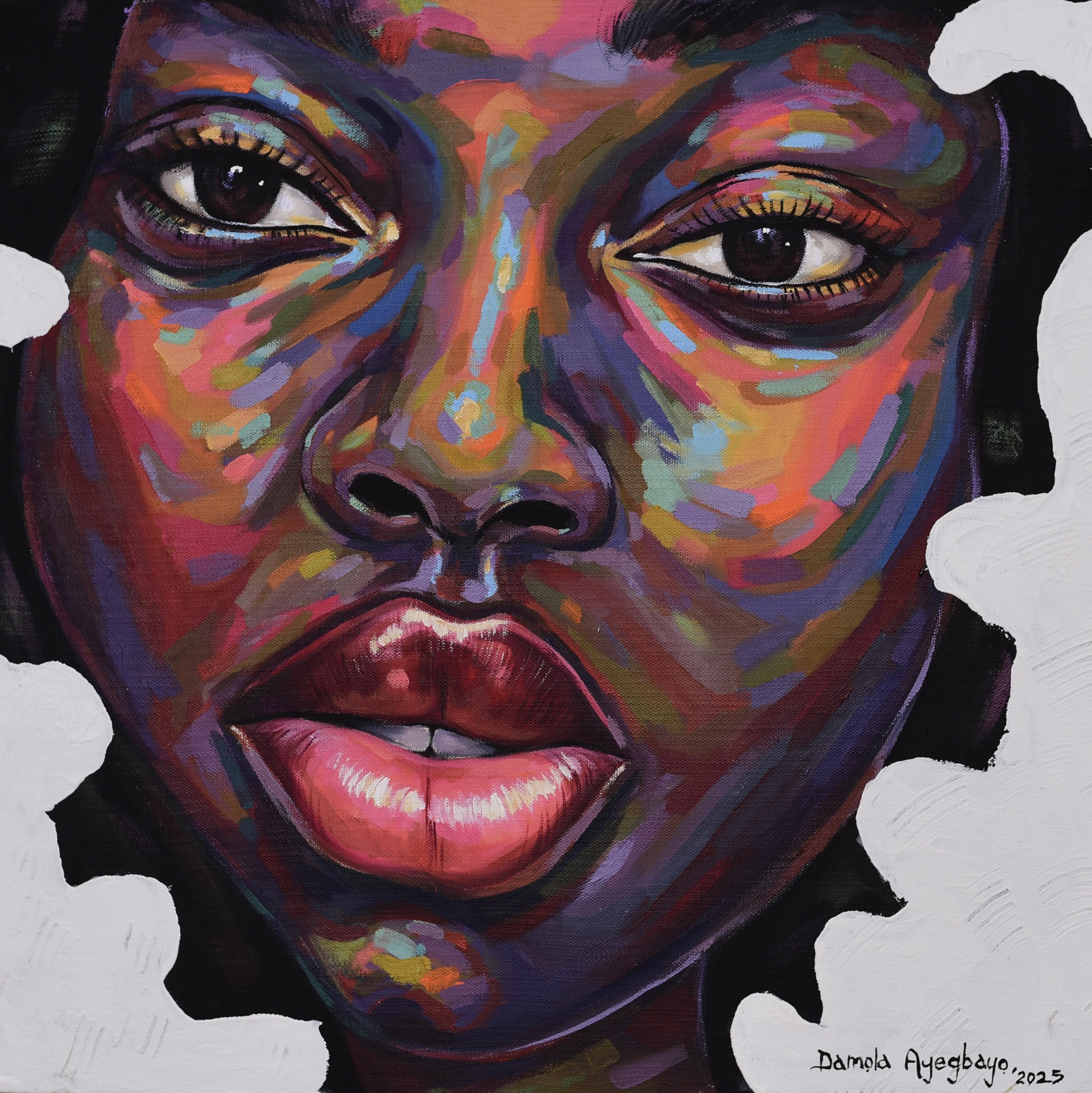 Portrait Painting Damola Ayegbayo  - Isolation 5 - 21e siècle, AM Contemporary, Portrait figuratif, Femmes, Couleurs