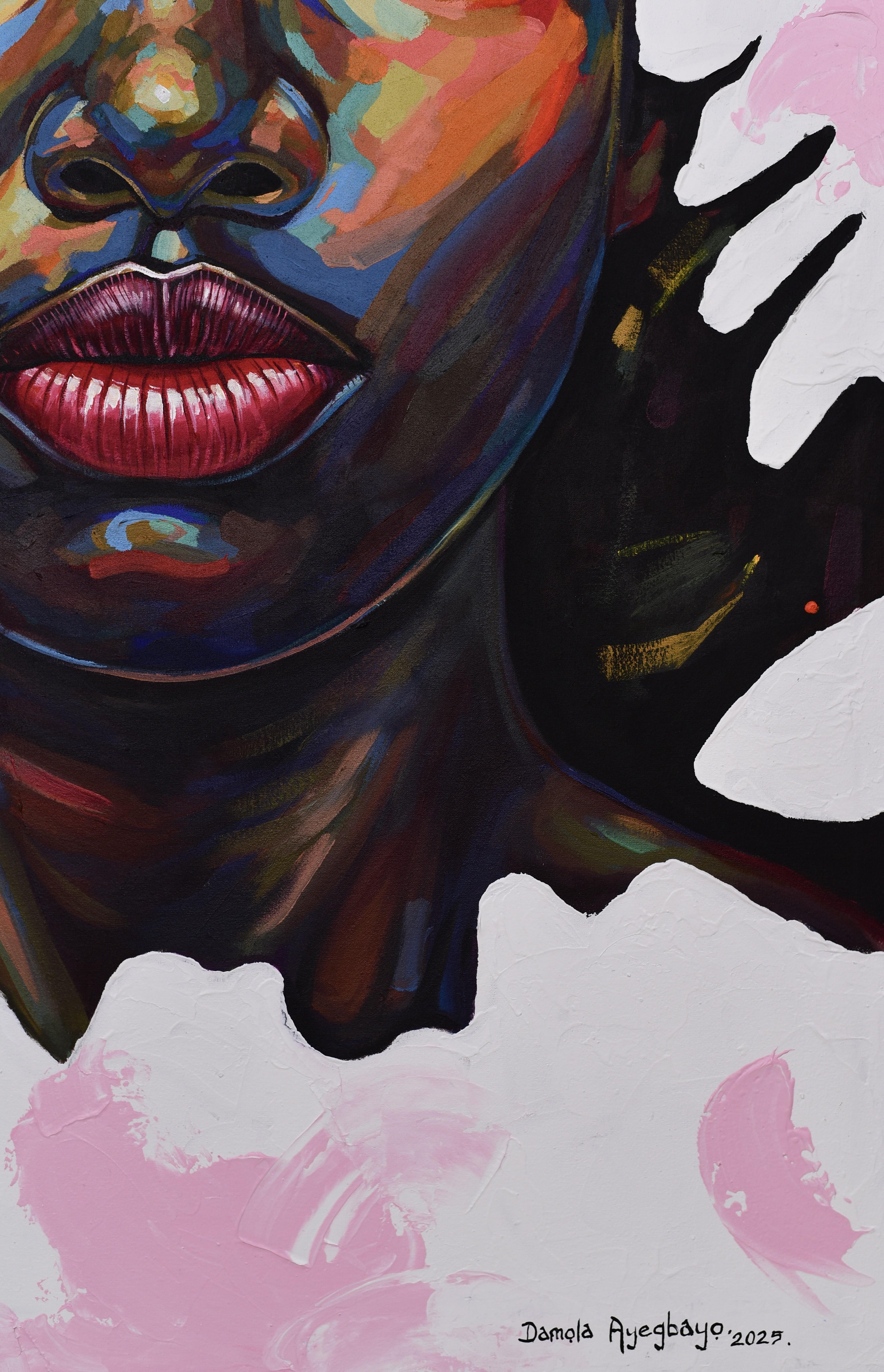 Isolation 6 - 21st Century, Contemporary, Figurative Portrait, Women, Colours - Black Figurative Painting by Damola Ayegbayo 