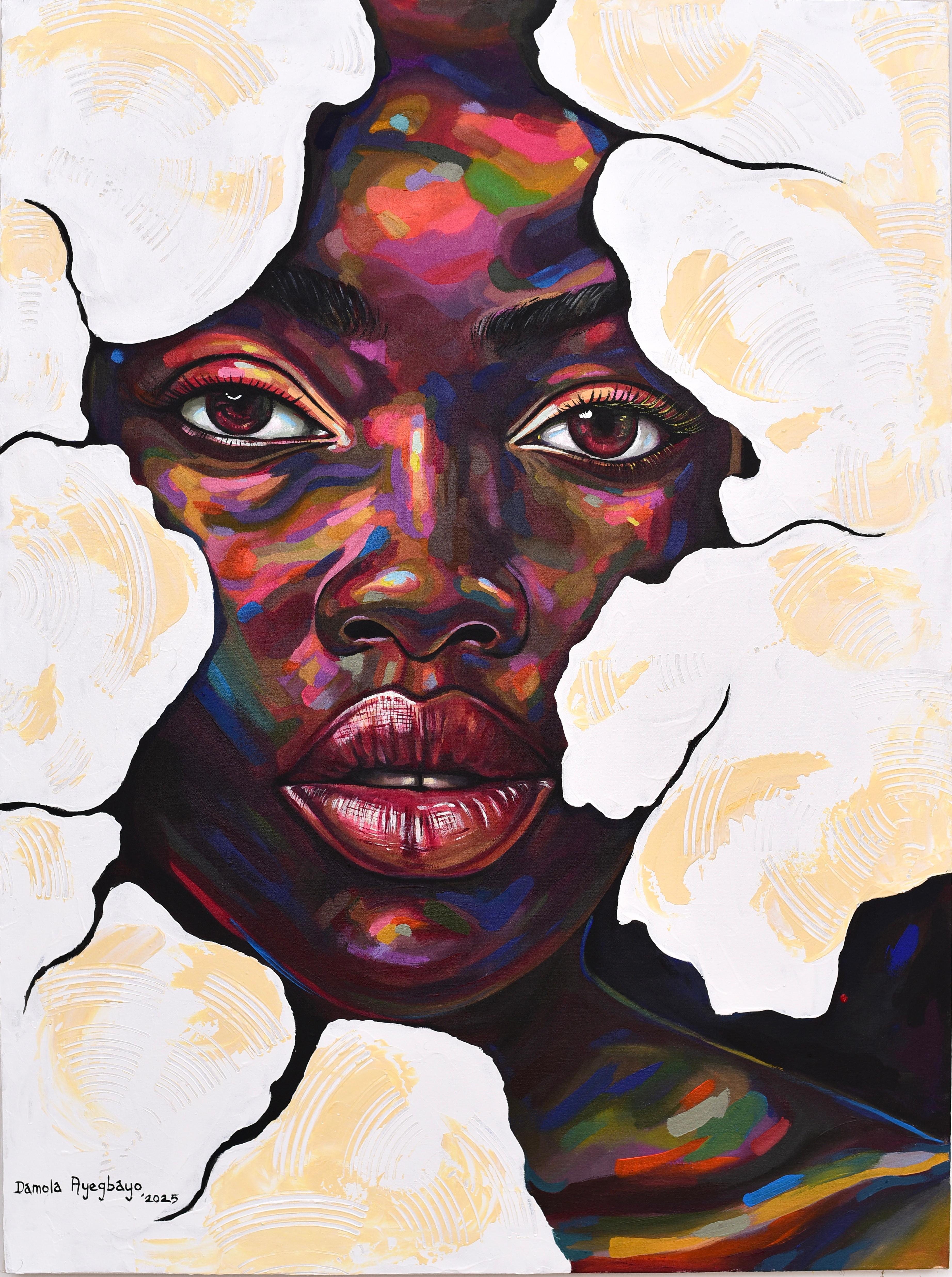 Portrait Painting di Damola Ayegbayo  - Isolation 7 - XXI secolo, Contemporaneo, Ritratto figurativo, Donne, Colori
