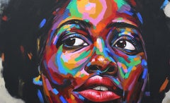 Ein Blick auf vier Acrylgemälde auf Leinwand: Zeitgenössische Kunst des 21. Jahrhunderts