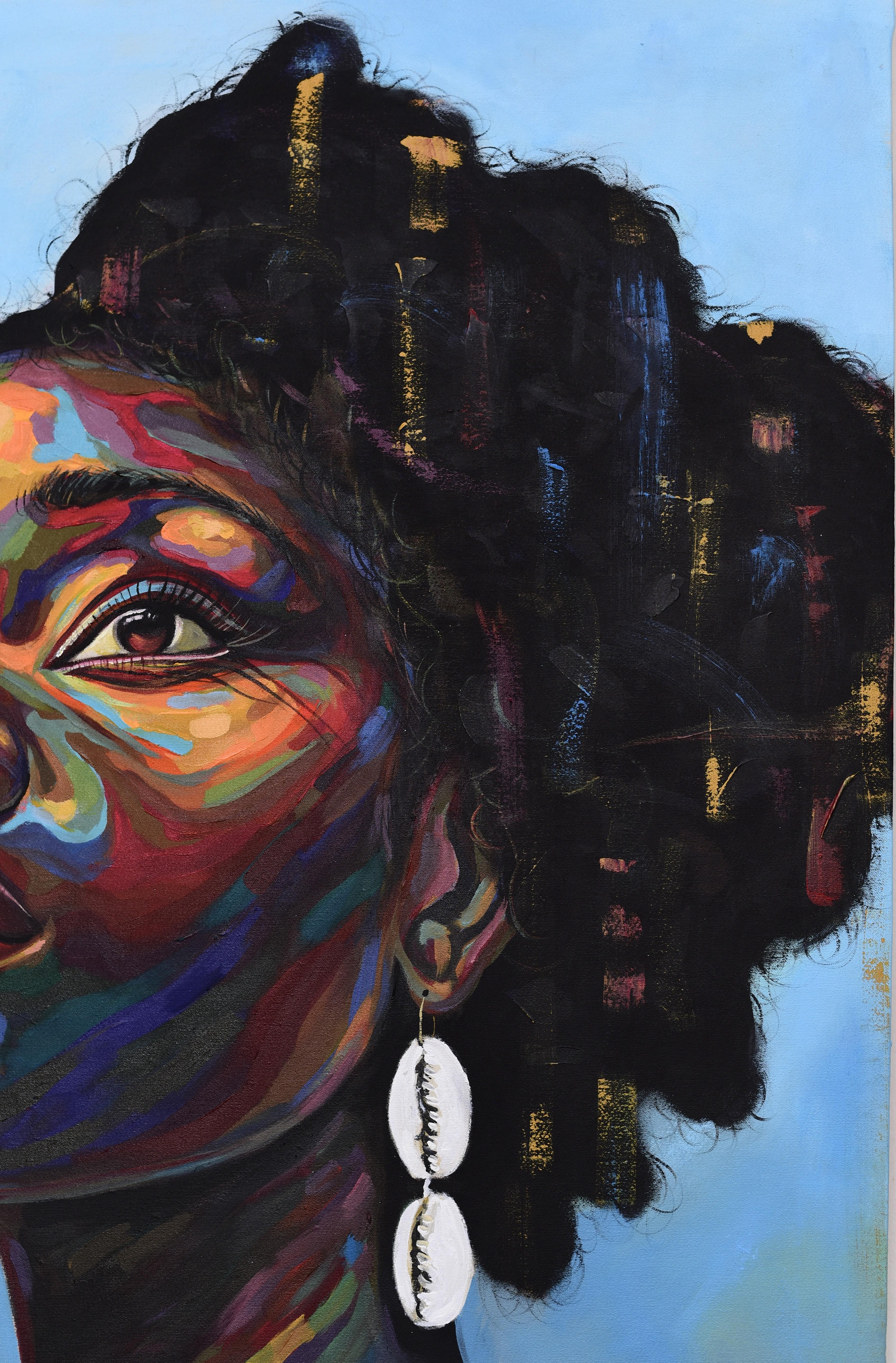 Looking Beyond 8 - 21st Century, Contemporary, Figurative Portrait, Africa Women - Black Portrait Painting by Damola Ayegbayo 