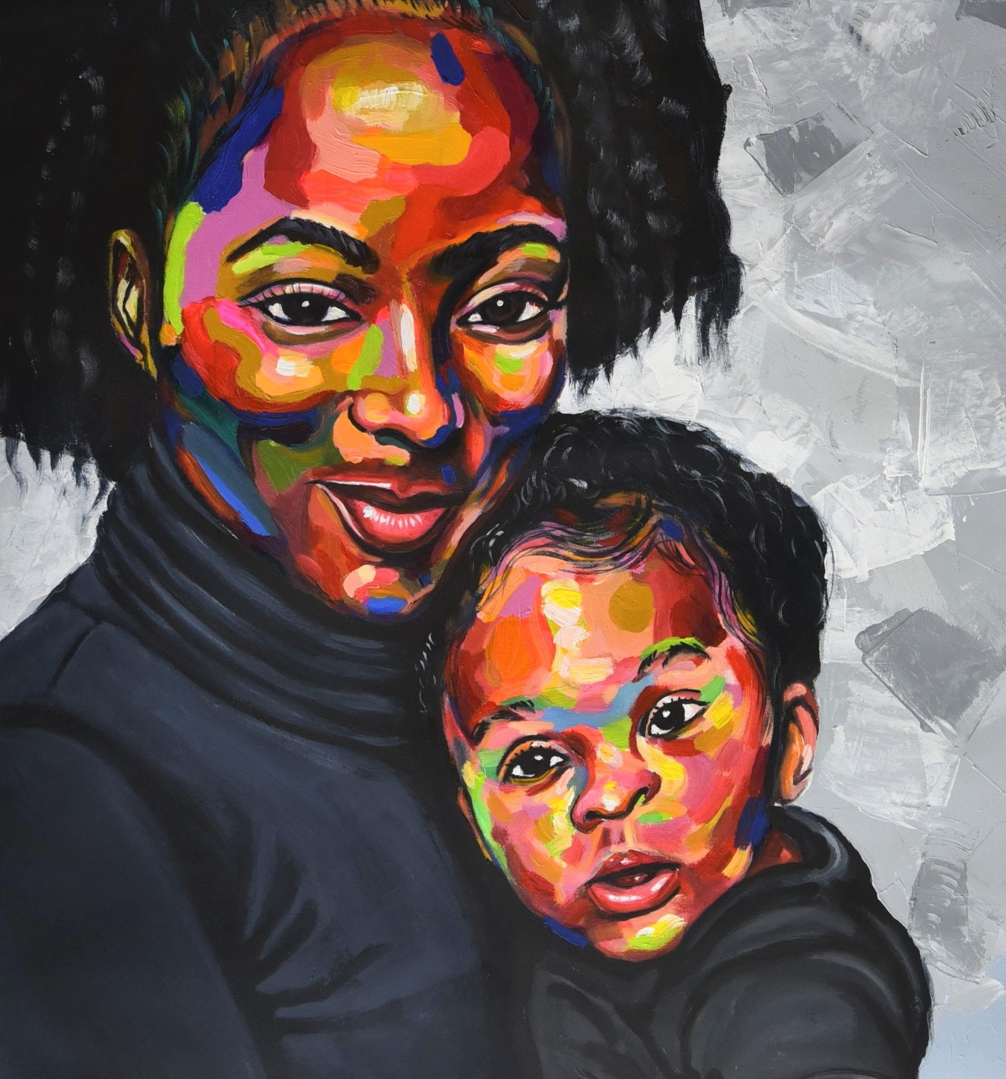 Legame materno 2 - 21° secolo, Contemporaneo, Ritratto figurativo, Maternità - Painting di Damola Ayegbayo 