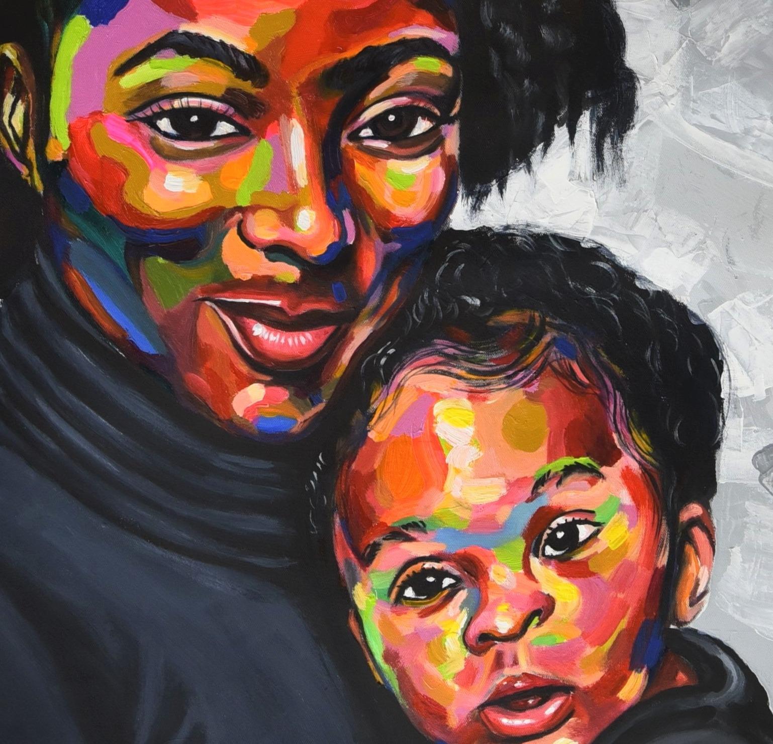 Legame materno 2 - 21° secolo, Contemporaneo, Ritratto figurativo, Maternità - Figurative Painting Nero di Damola Ayegbayo 