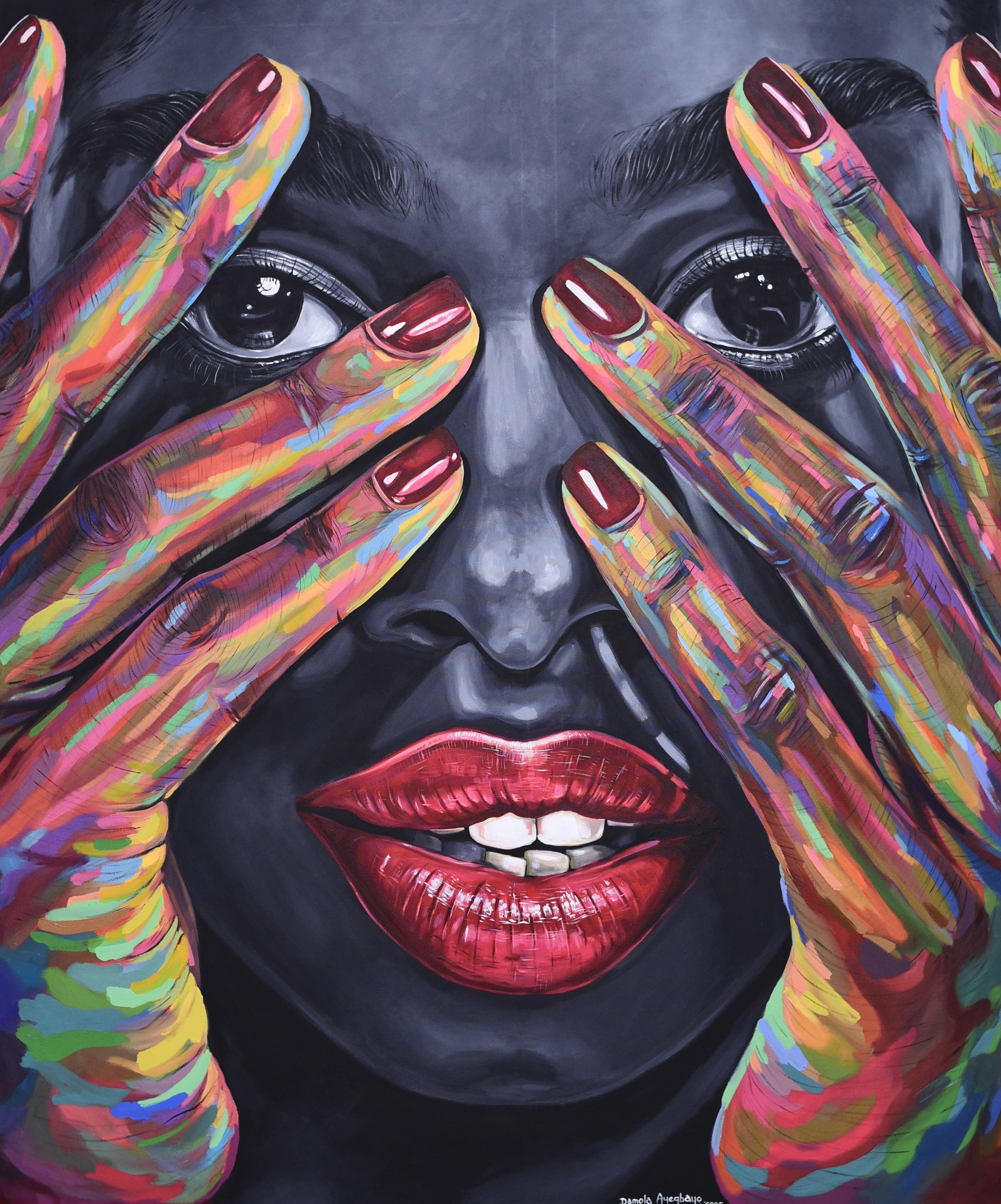 Figurative Painting Damola Ayegbayo  - Mes pérégrinations 5 - 21e siècle, Contemporain, Portrait figuratif, Moderne