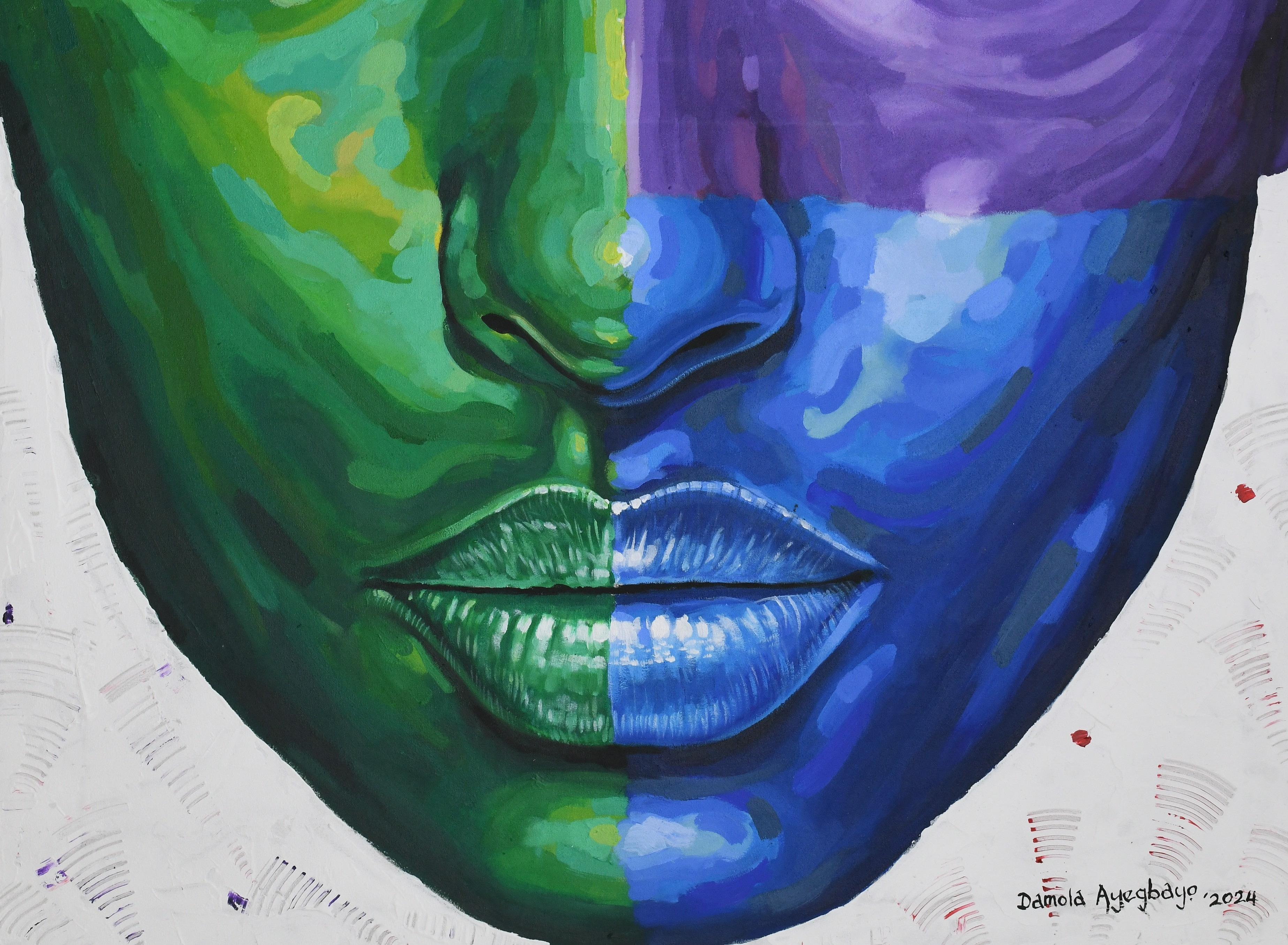 Other Side 7 - 21° secolo, Contemporaneo, Ritratto figurativo, Donne, Colori - Portrait Painting Blu di Damola Ayegbayo 