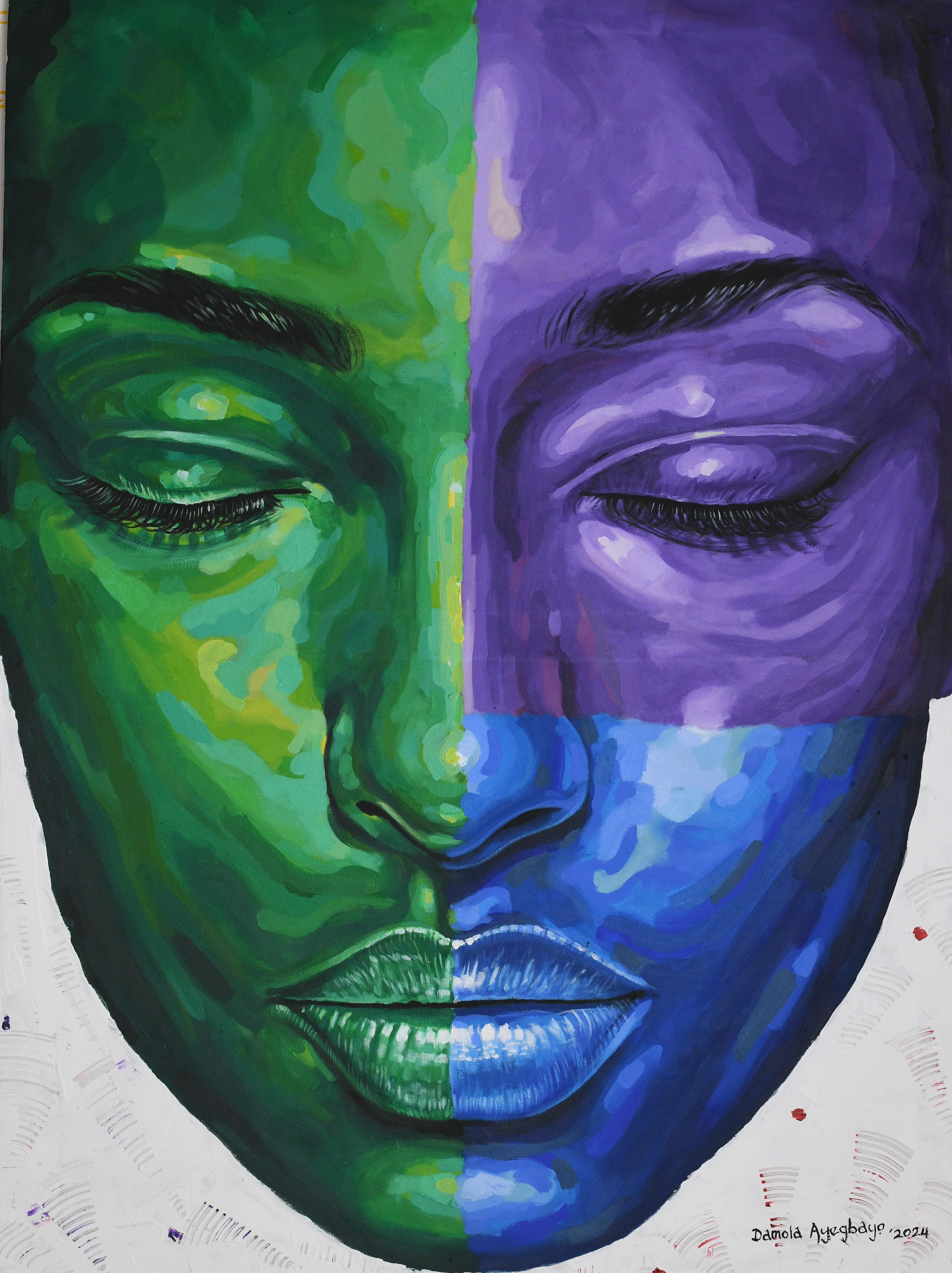 Portrait Painting di Damola Ayegbayo  - Other Side 7 - 21° secolo, Contemporaneo, Ritratto figurativo, Donne, Colori