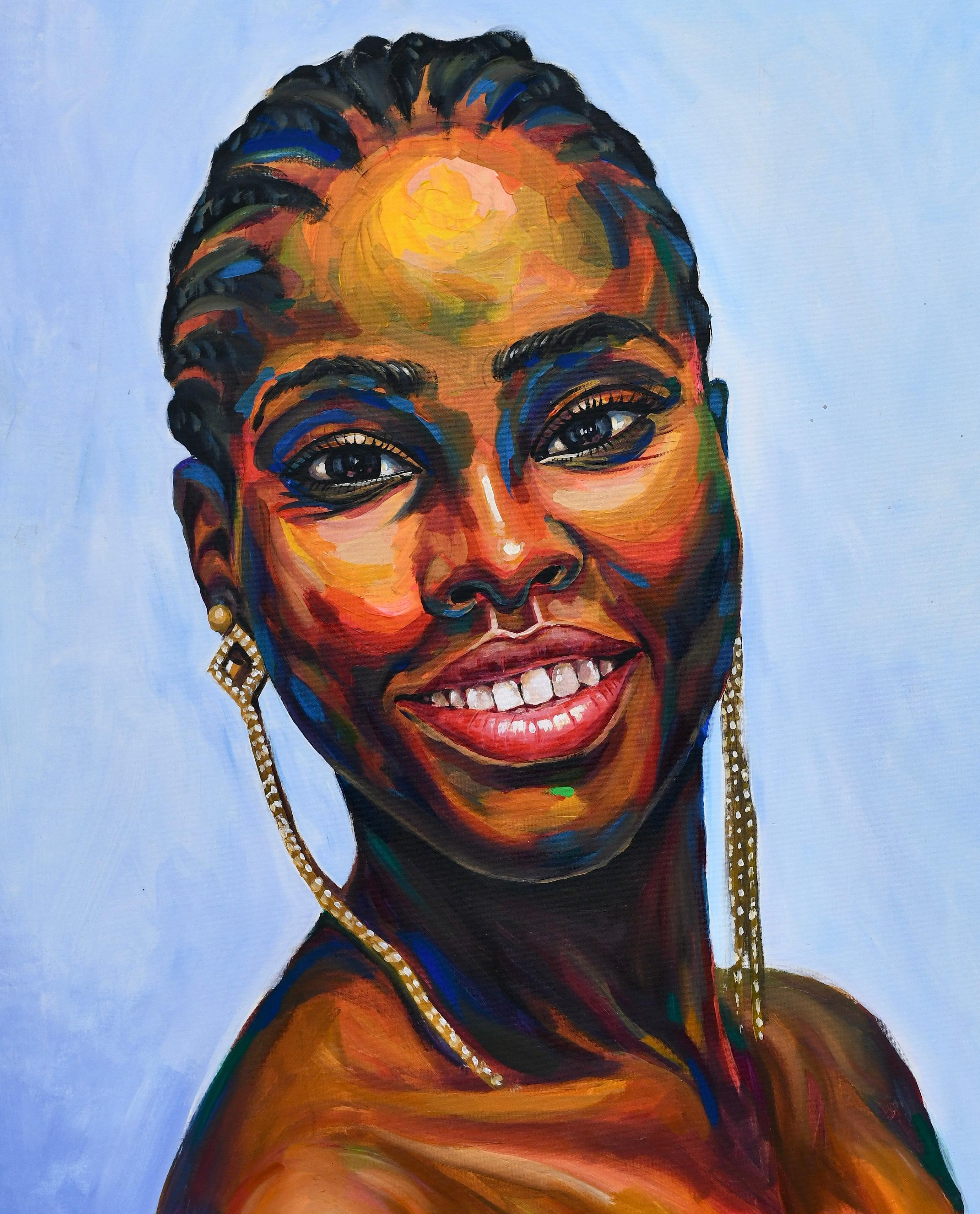 Scopo dell'esistenza 11 - Figurative Painting Blu di Damola Ayegbayo 