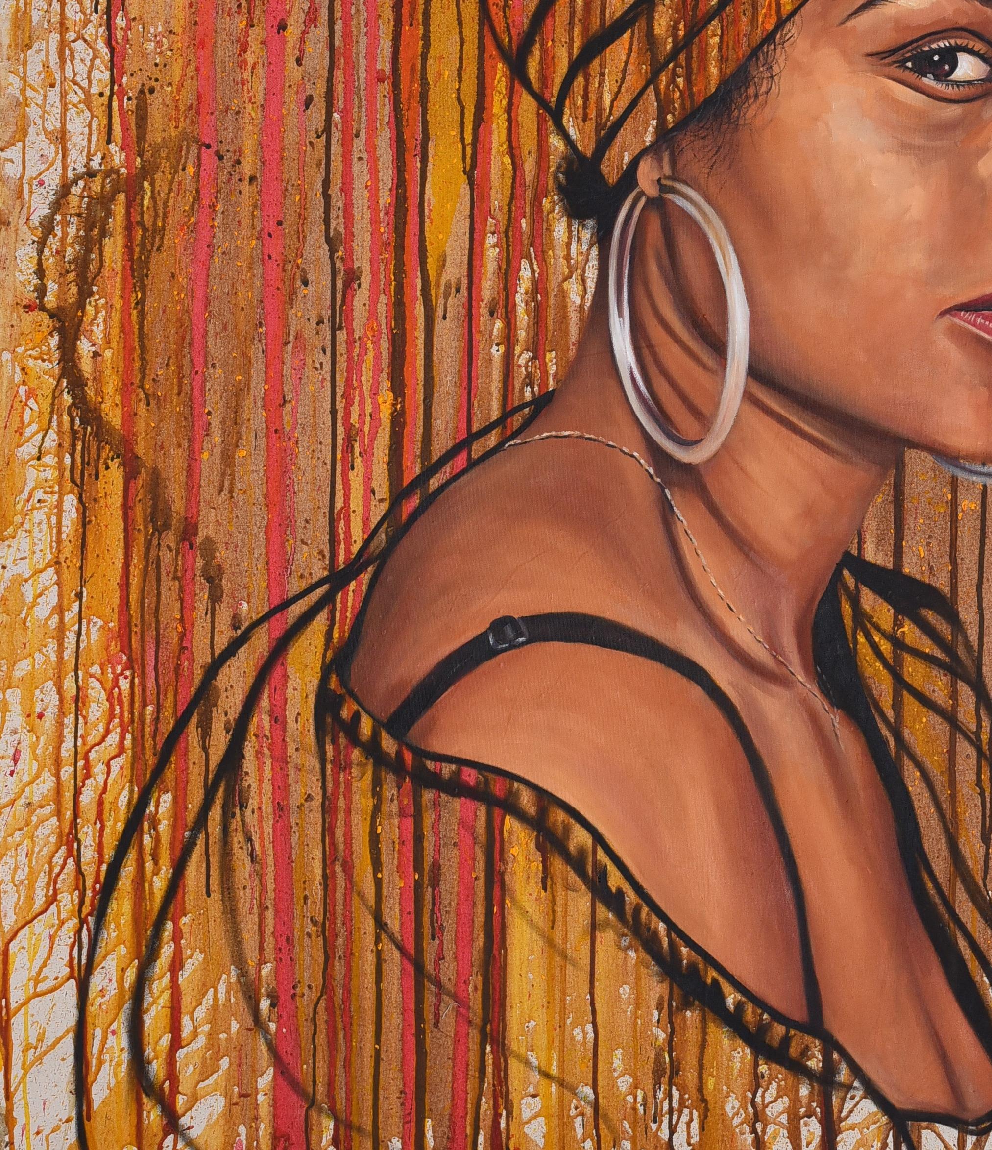 Scopo dell'esistenza 14 - XXI secolo, Contemporaneo, Ritratto figurativo, Donna - Portrait Painting Marrone di Damola Ayegbayo 