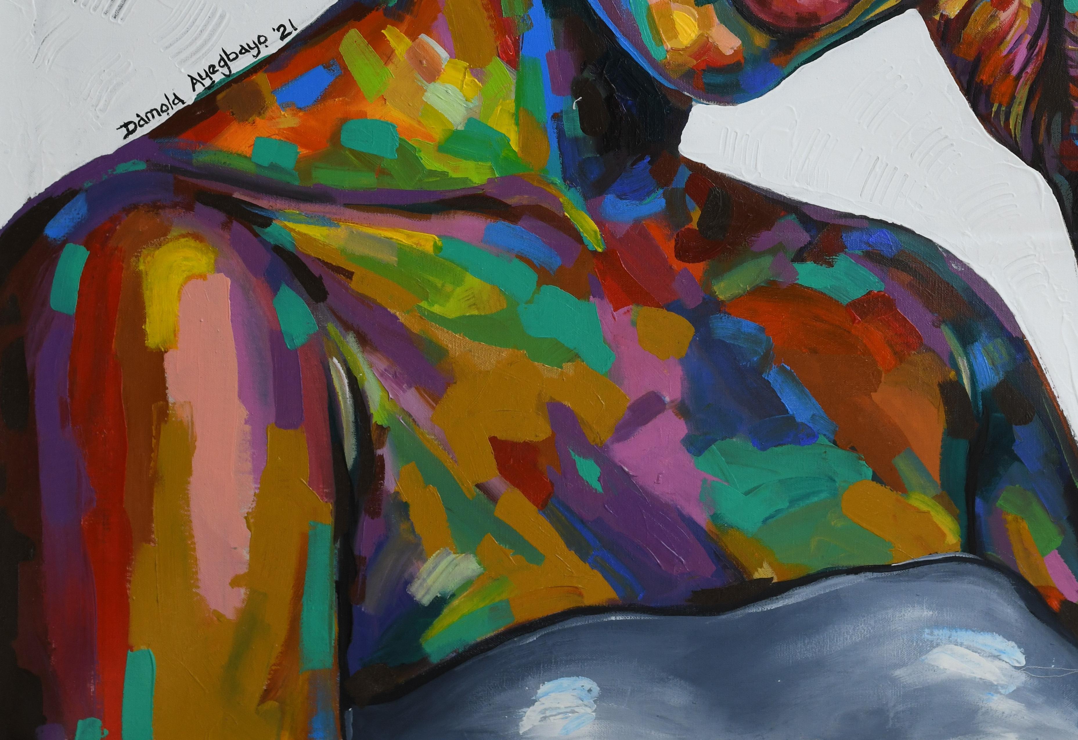Purpose of Existence 5 - Gray Figurative Painting by Damola Ayegbayo 