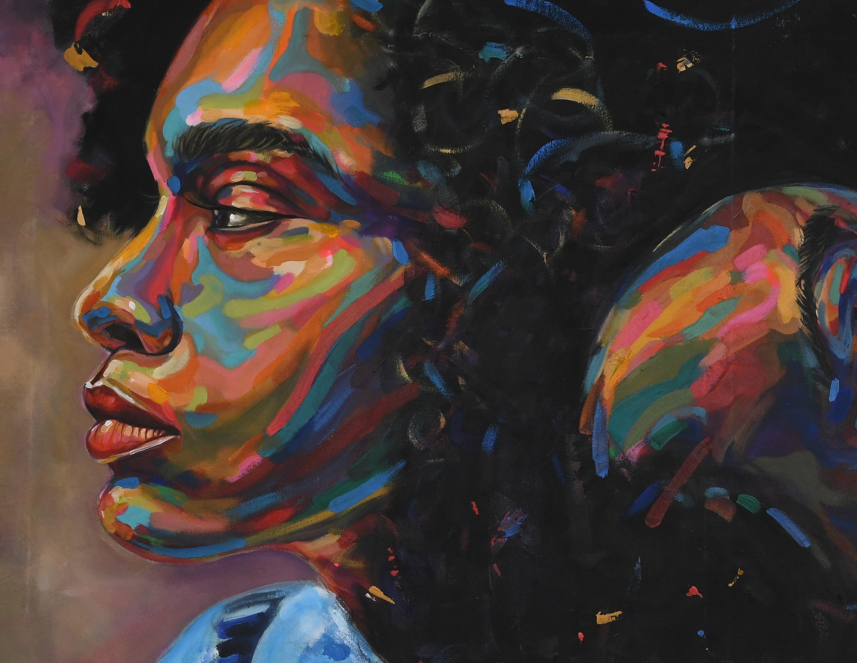 Hermandad 2 -Siglo XXI, Contemporáneo, Retrato Figurativo, Mujeres África Amor - Painting de Damola Ayegbayo 