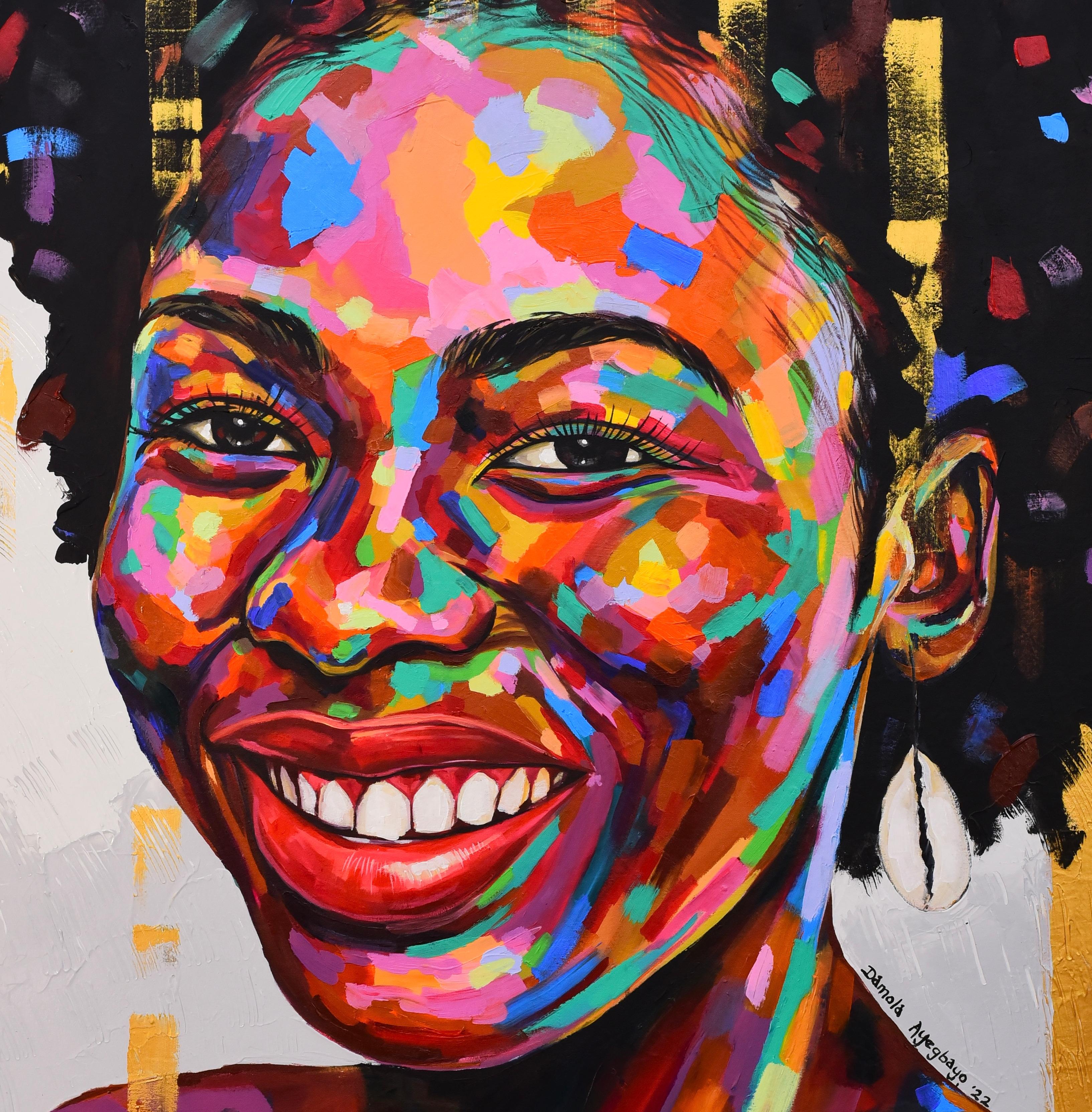 Soulmate 5 -Siglo XXI, Contemporáneo, Retrato figurativo, Mujer sonriendo, Amor - Painting de Damola Ayegbayo 