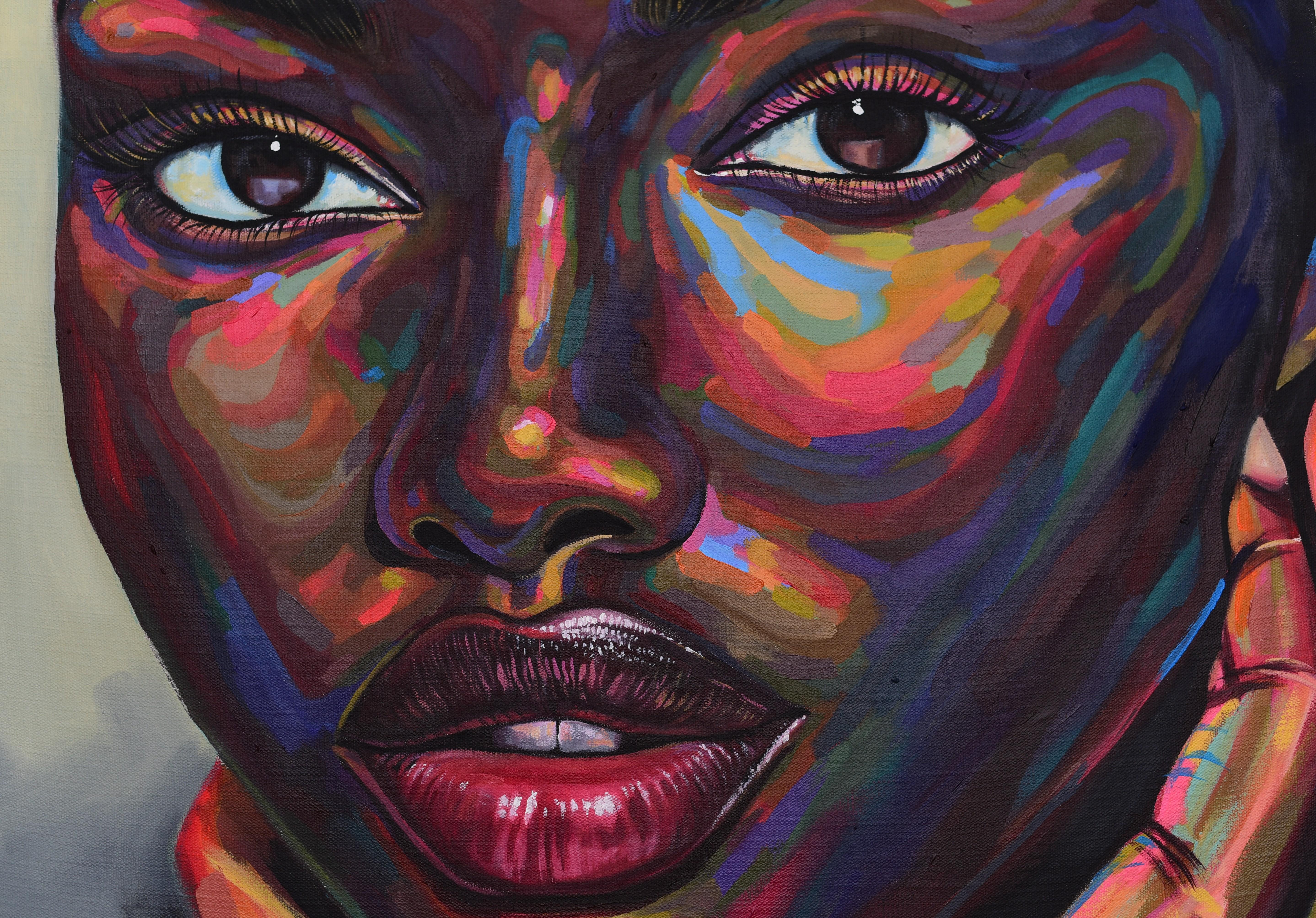 État d'esprit 13 - 21e siècle, Contemporain, Portrait figuratif, Afrique Femmes - Noir Portrait Painting par Damola Ayegbayo 