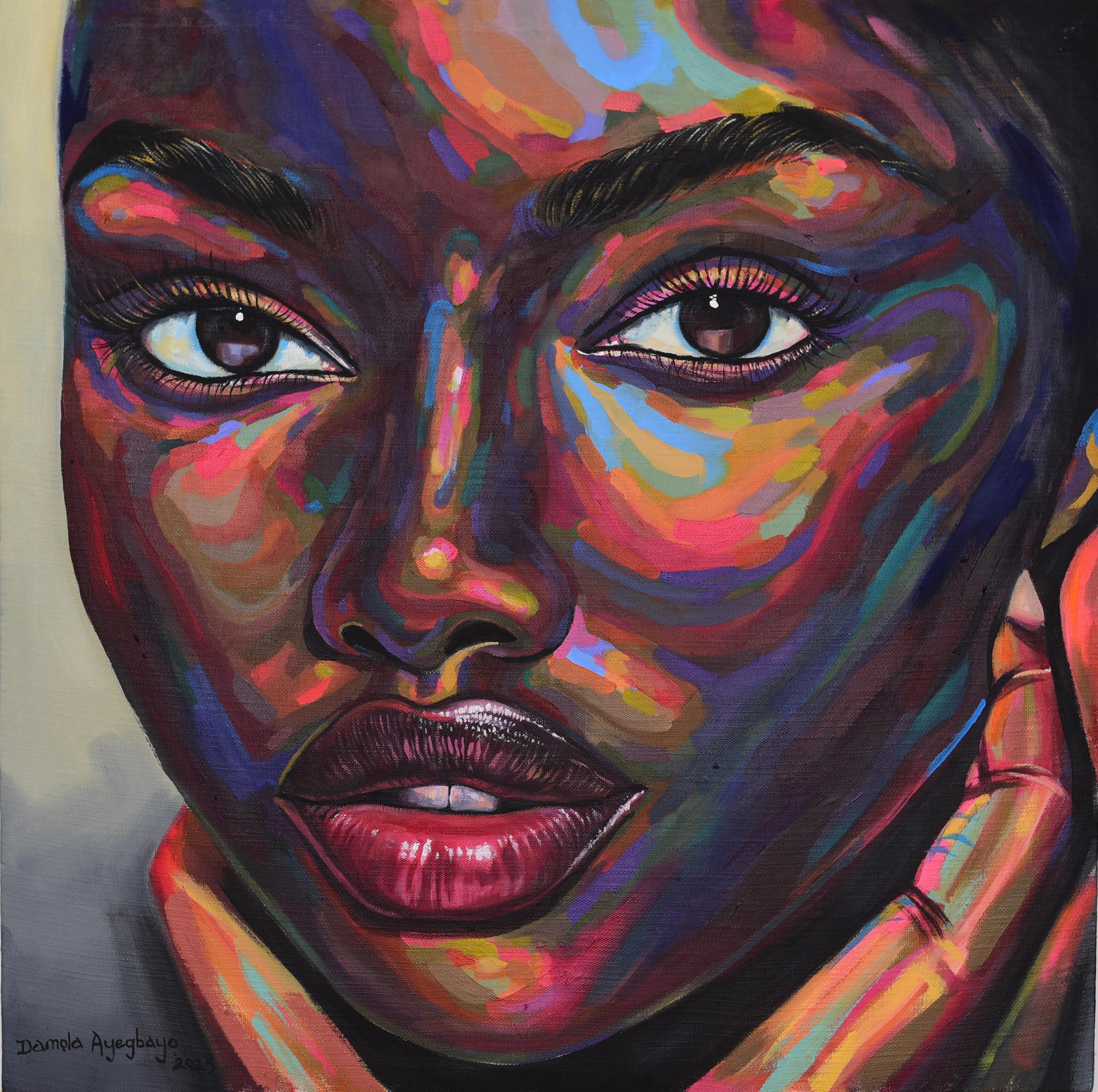 Portrait Painting Damola Ayegbayo  - État d'esprit 13 - 21e siècle, Contemporain, Portrait figuratif, Afrique Femmes