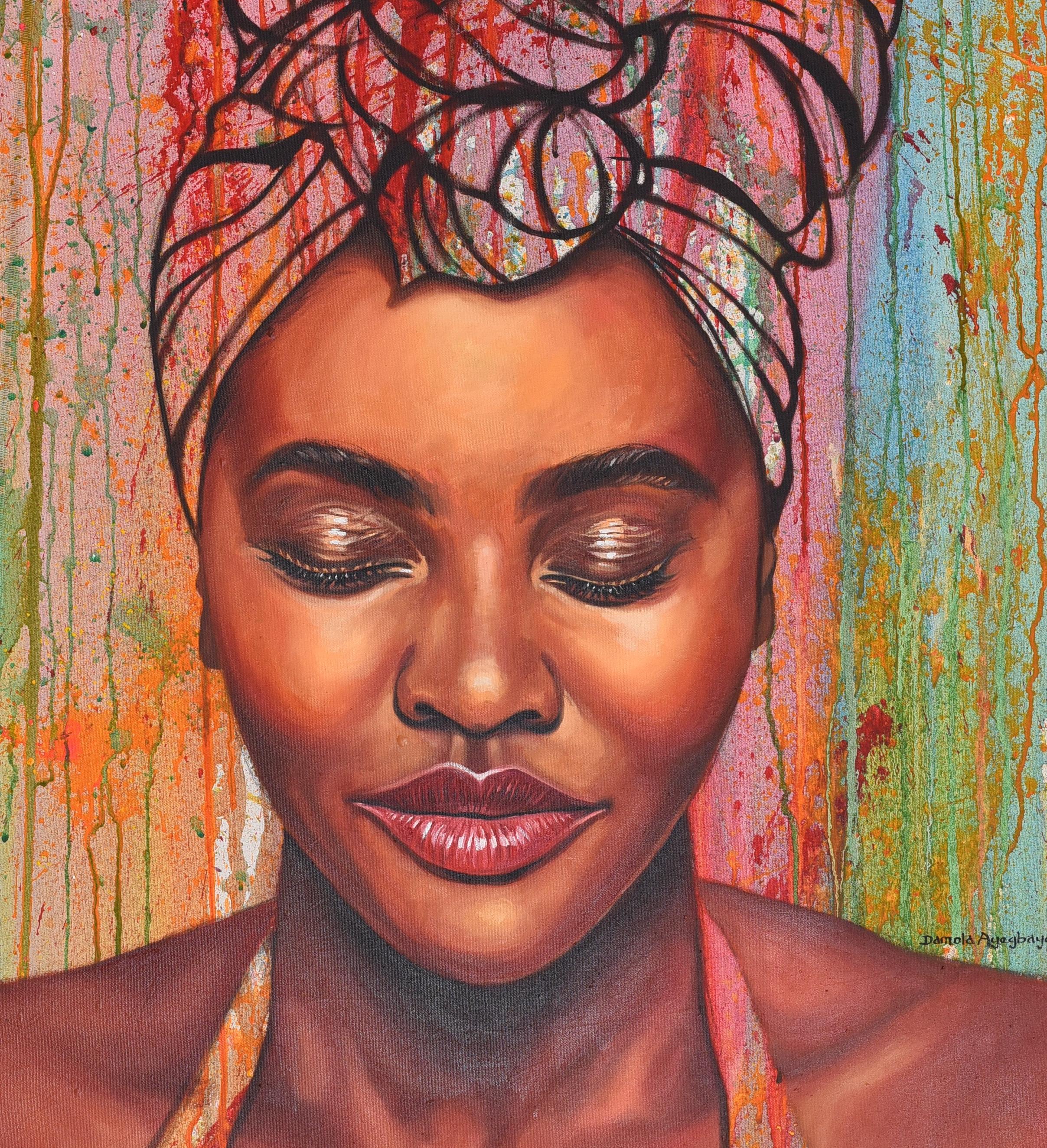 State of Mind 14 - 21° secolo, Contemporaneo, Ritratto figurativo, Donna - Portrait Painting Marrone di Damola Ayegbayo 