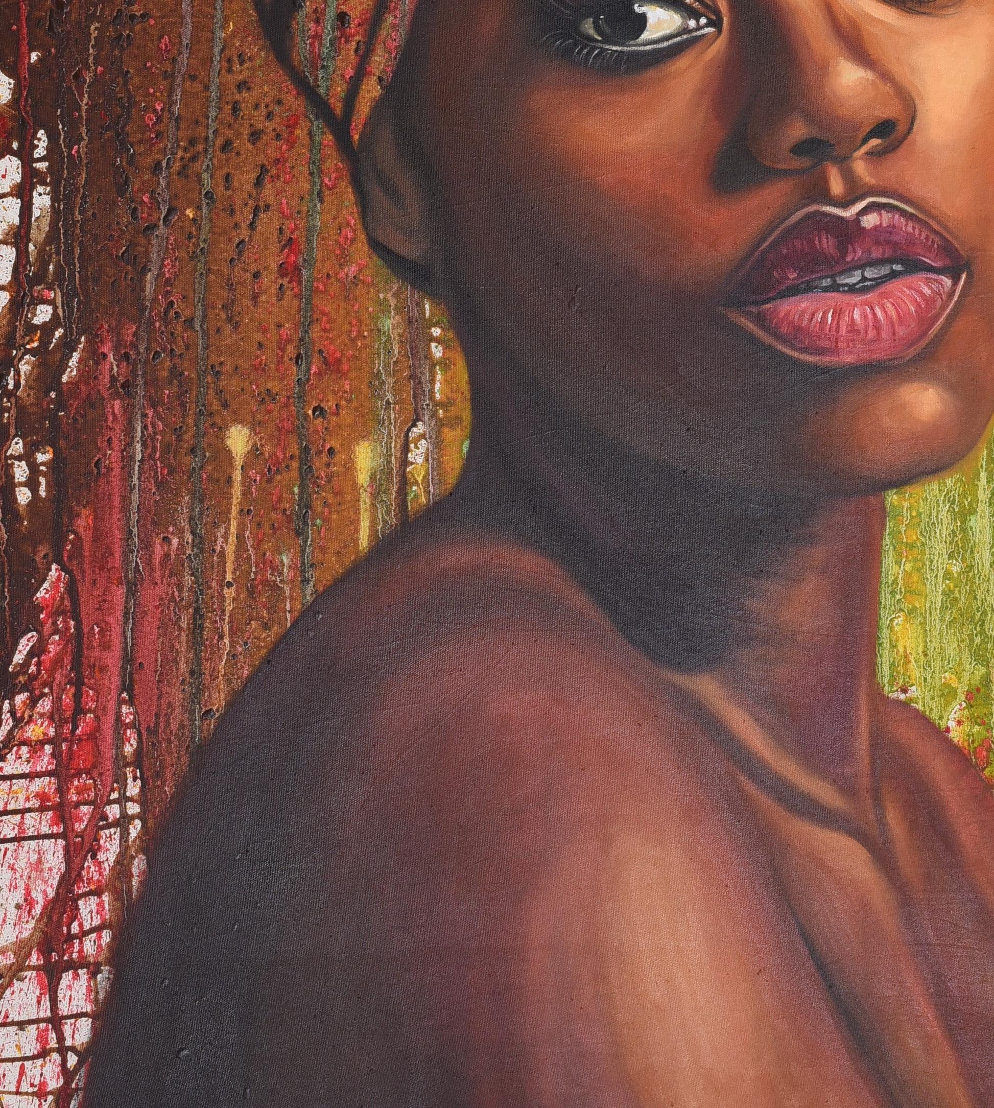 State of Mind 15 - 21° secolo, Contemporaneo, Ritratto figurativo, Donne - Portrait Painting Marrone di Damola Ayegbayo 