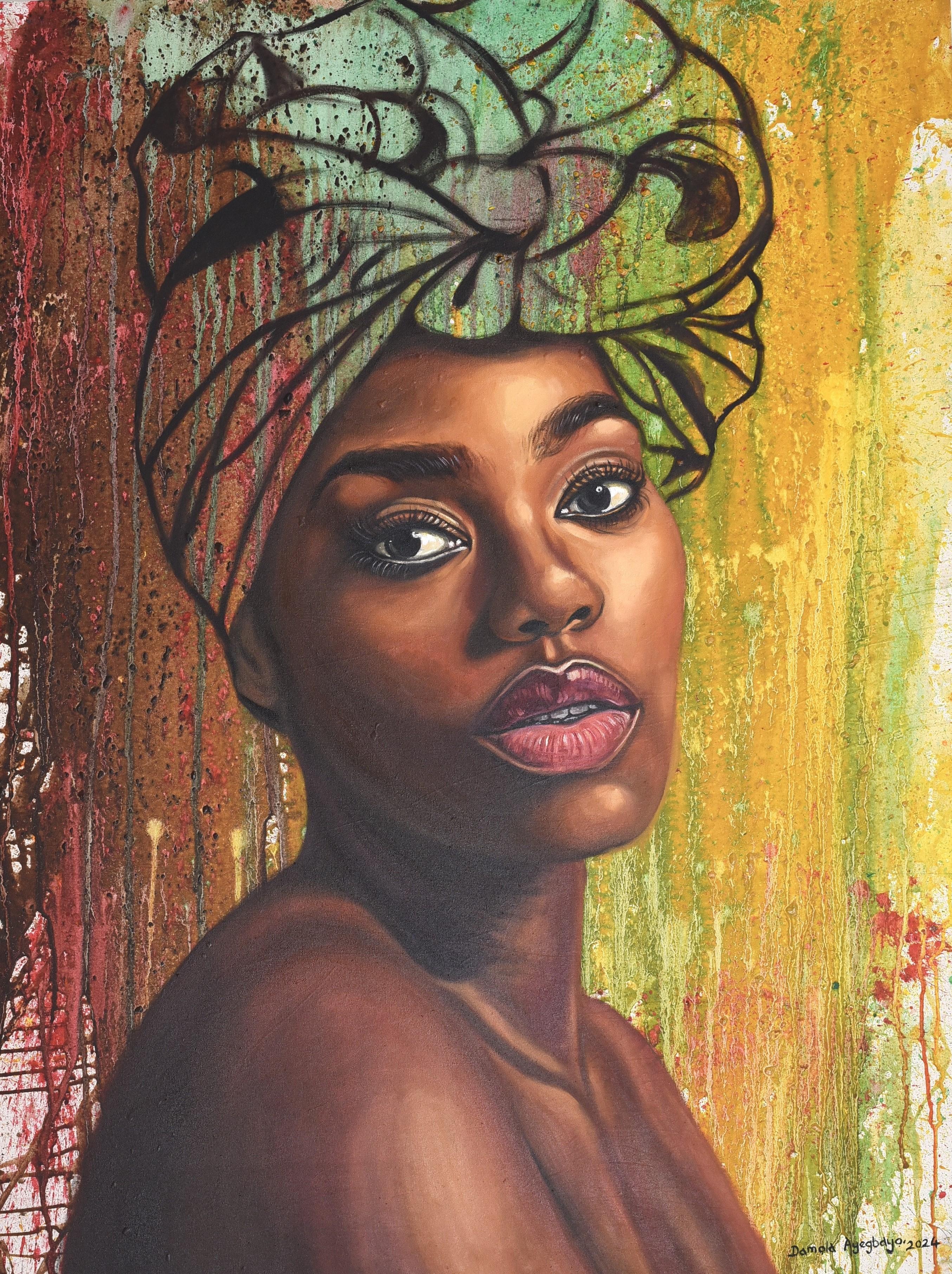 Portrait Painting di Damola Ayegbayo  - State of Mind 15 - 21° secolo, Contemporaneo, Ritratto figurativo, Donne