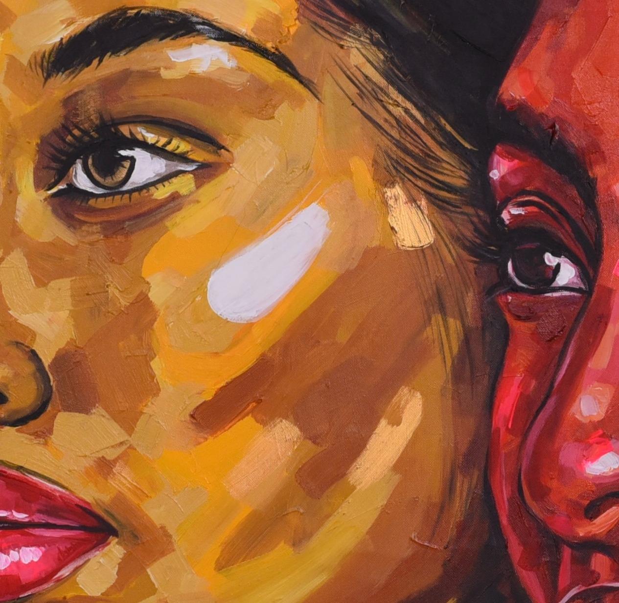 Strength in diversity 3 - Brown Portrait Painting by Damola Ayegbayo 