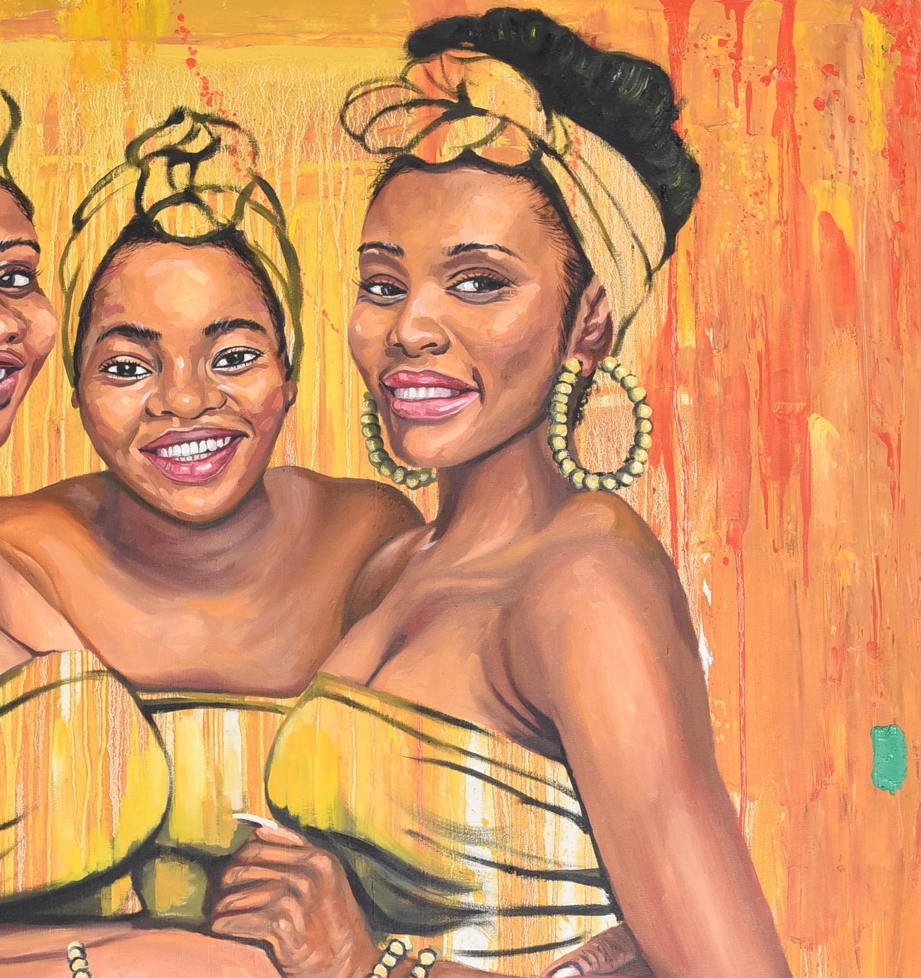 Strength in Diversity 6 - 21st Century, Contemporary, Figurative Portrait, Women - Brown Figurative Painting by Damola Ayegbayo 
