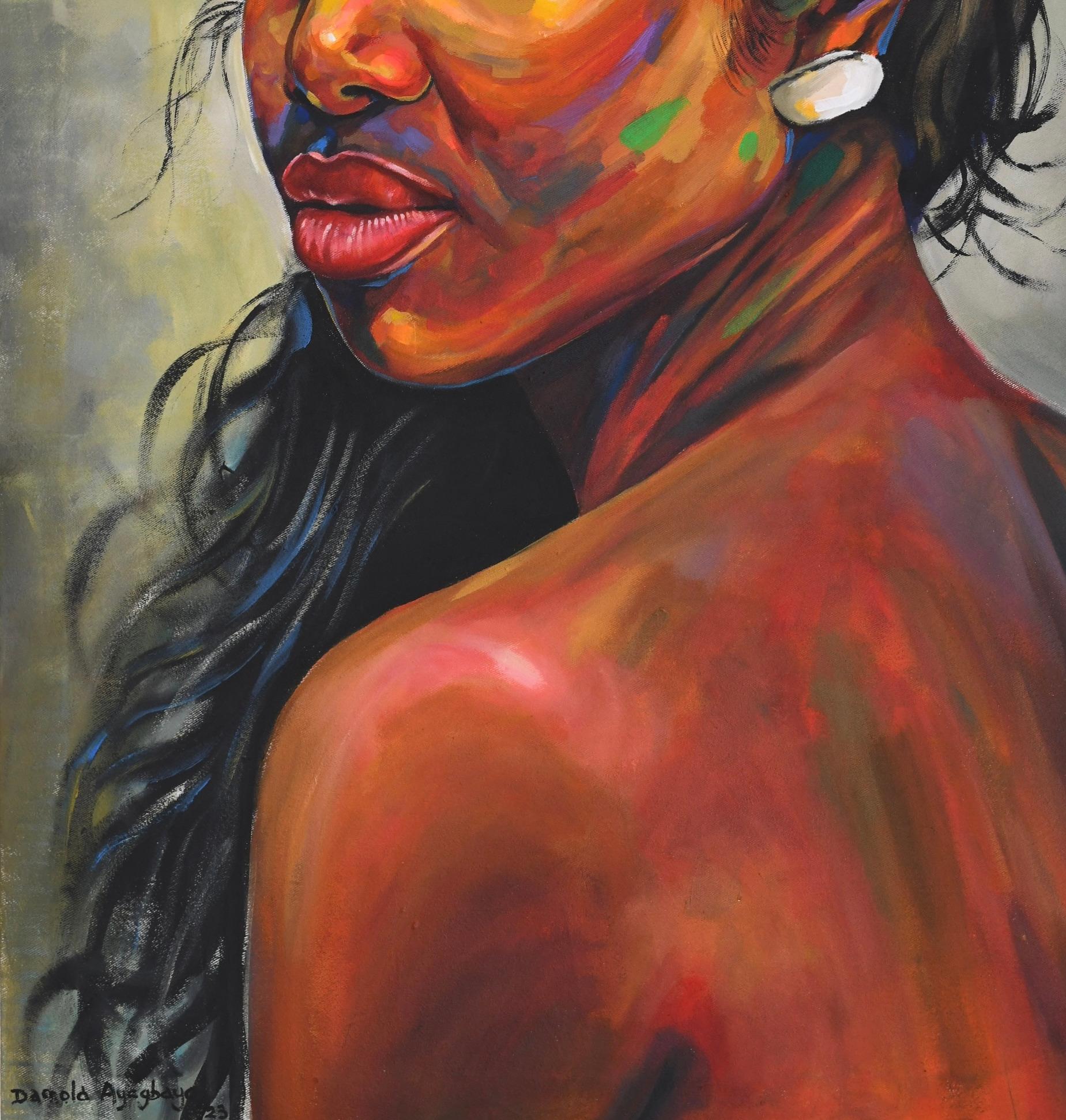 The Other Side 8 - Brown Portrait Painting by Damola Ayegbayo 